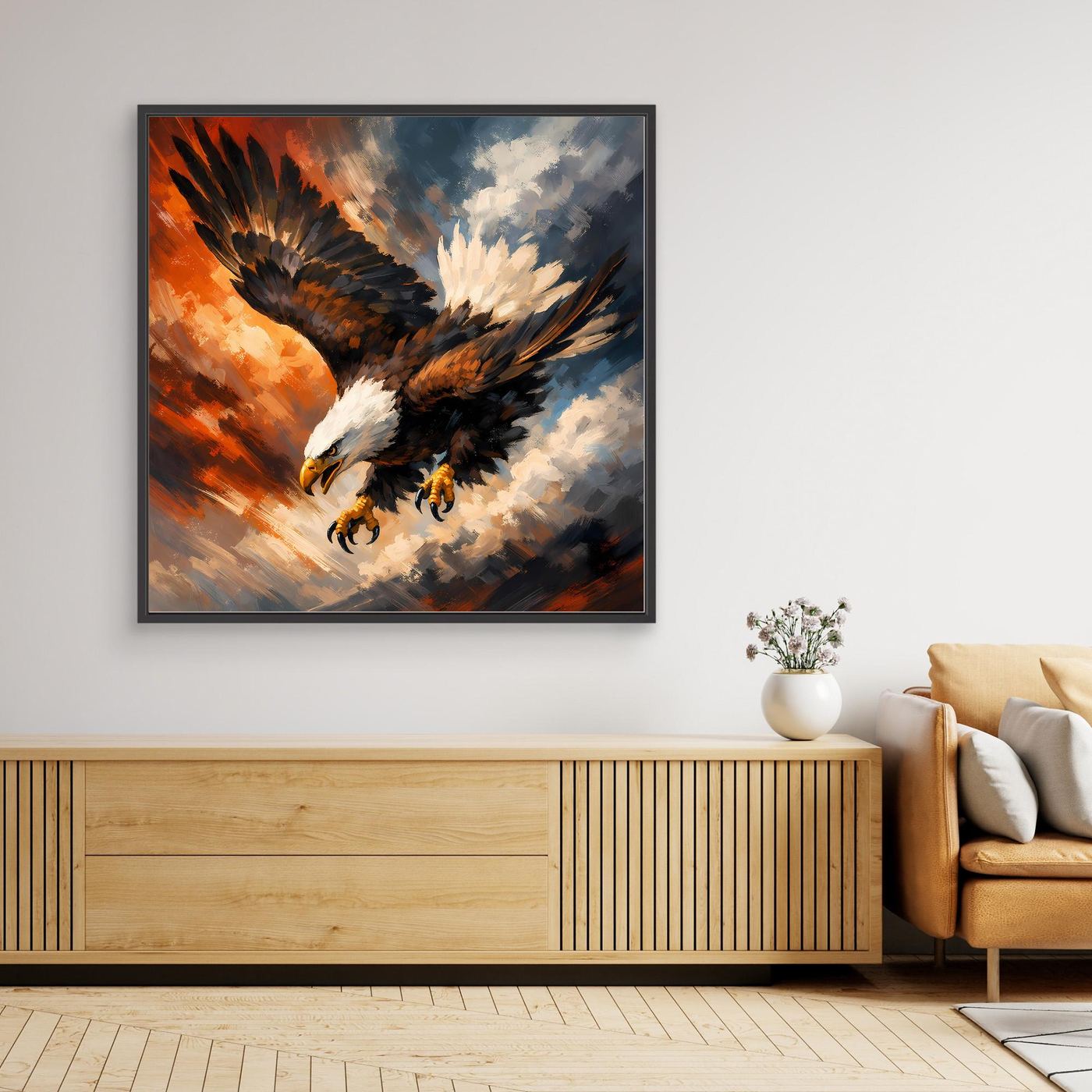 Leinwand Abstraktes Adler Gemälde | Modernes Kraftvolles Wandbild Fliegender Seeadler