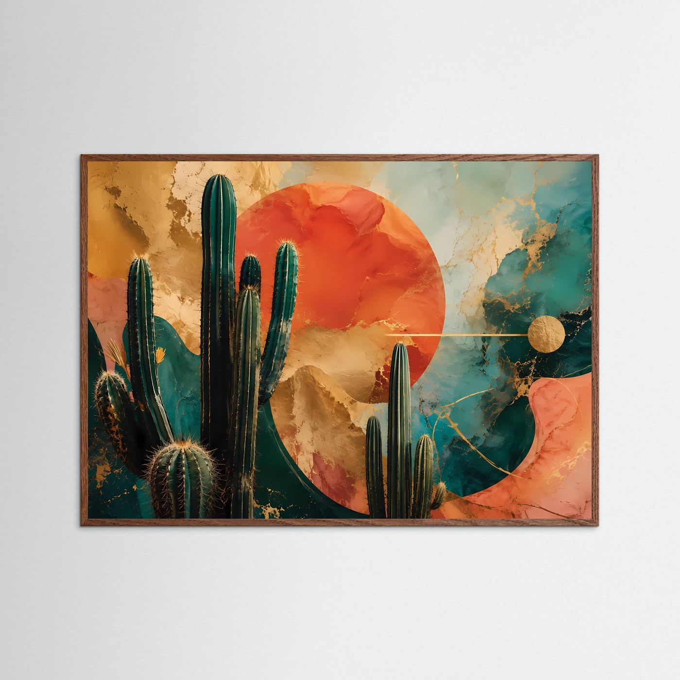 Wüstenhitze & Marokko-Vibe | Abstraktes Kaktus Poster mit Gold- und Terrakotta-Akzenten