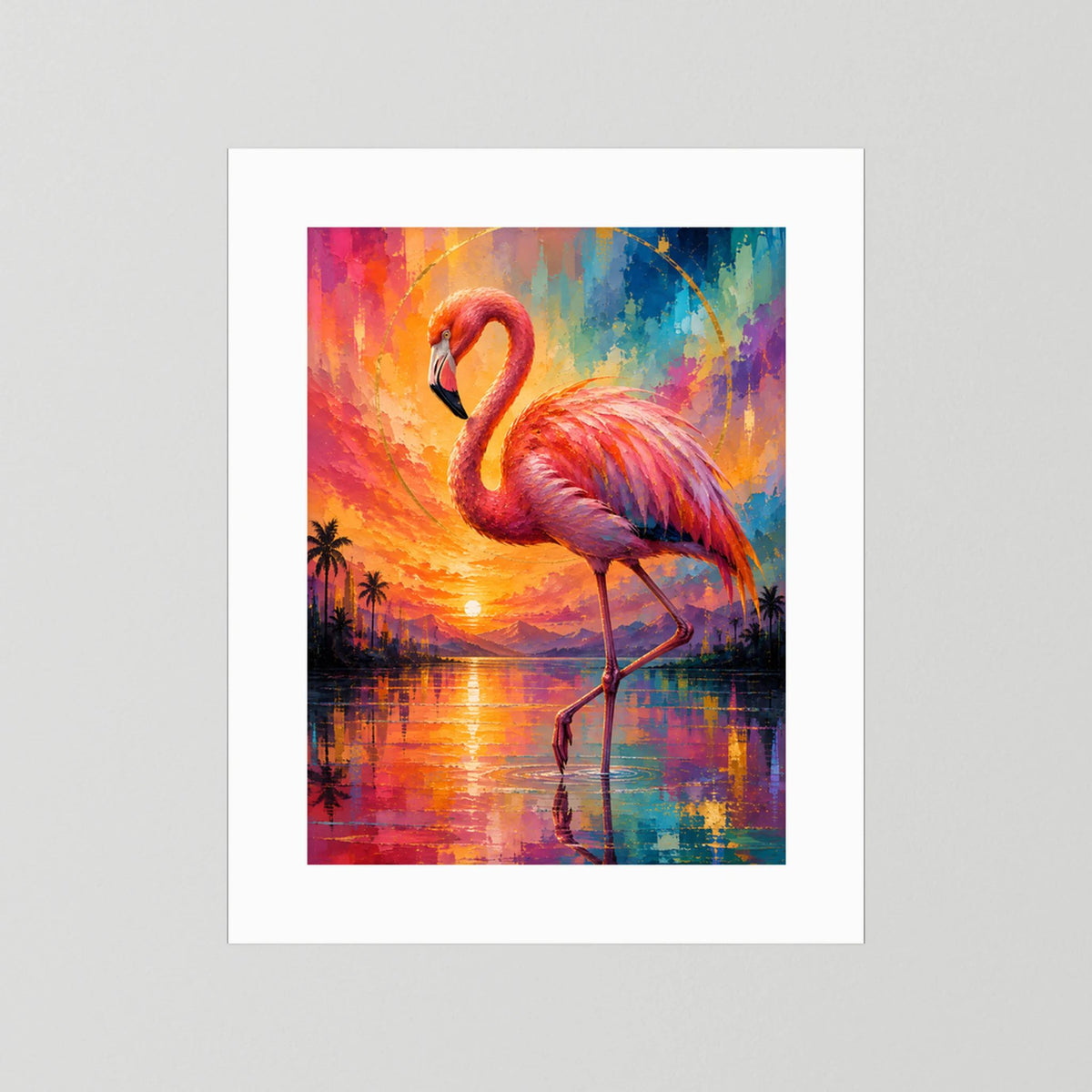 Kunstposter im Hochformat mit Flamingo-Motiv, nur weißer Passepartout