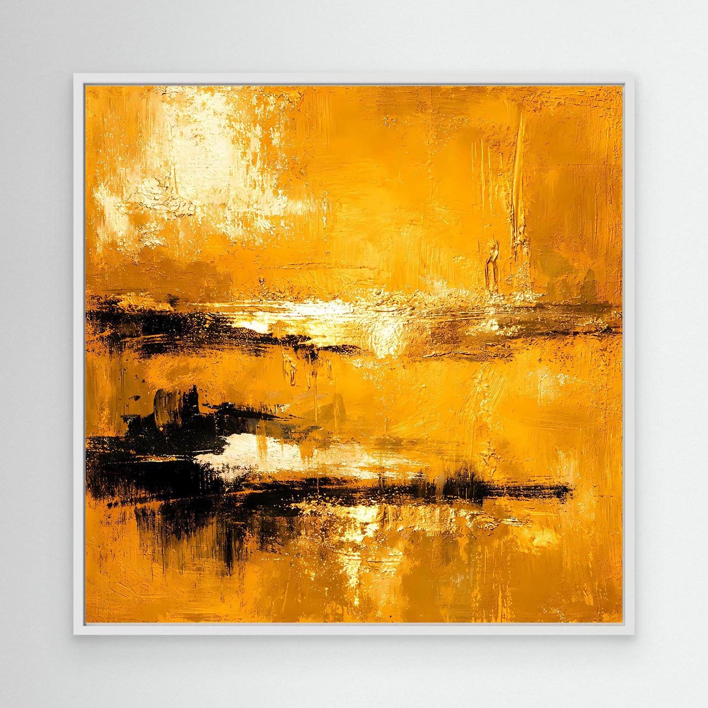 Leinwand Abstrakte Goldlandschaft am See | Modernes Elegantes Horizont Wandbild