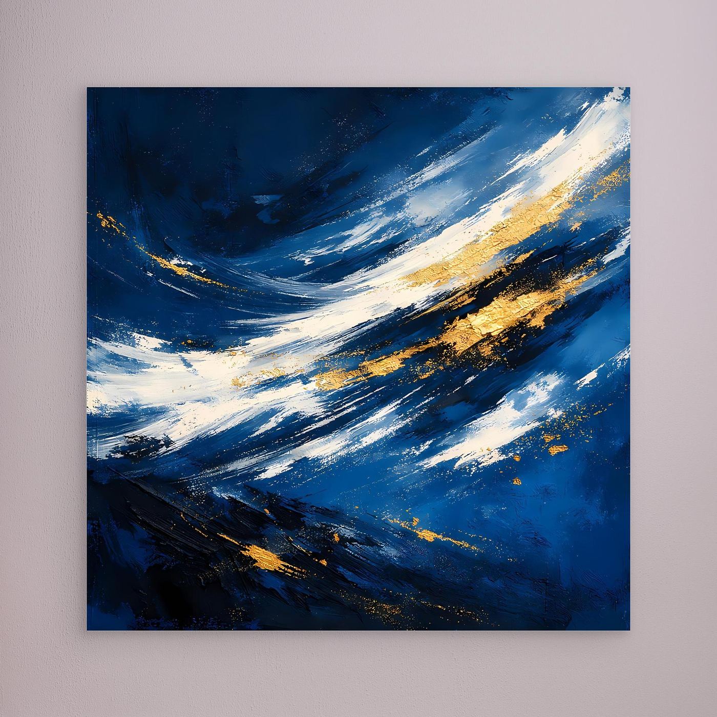 Leinwand Abstraktes Meeresgemälde in Dunkelblau und Gold | Modernes Ozean Wandbild