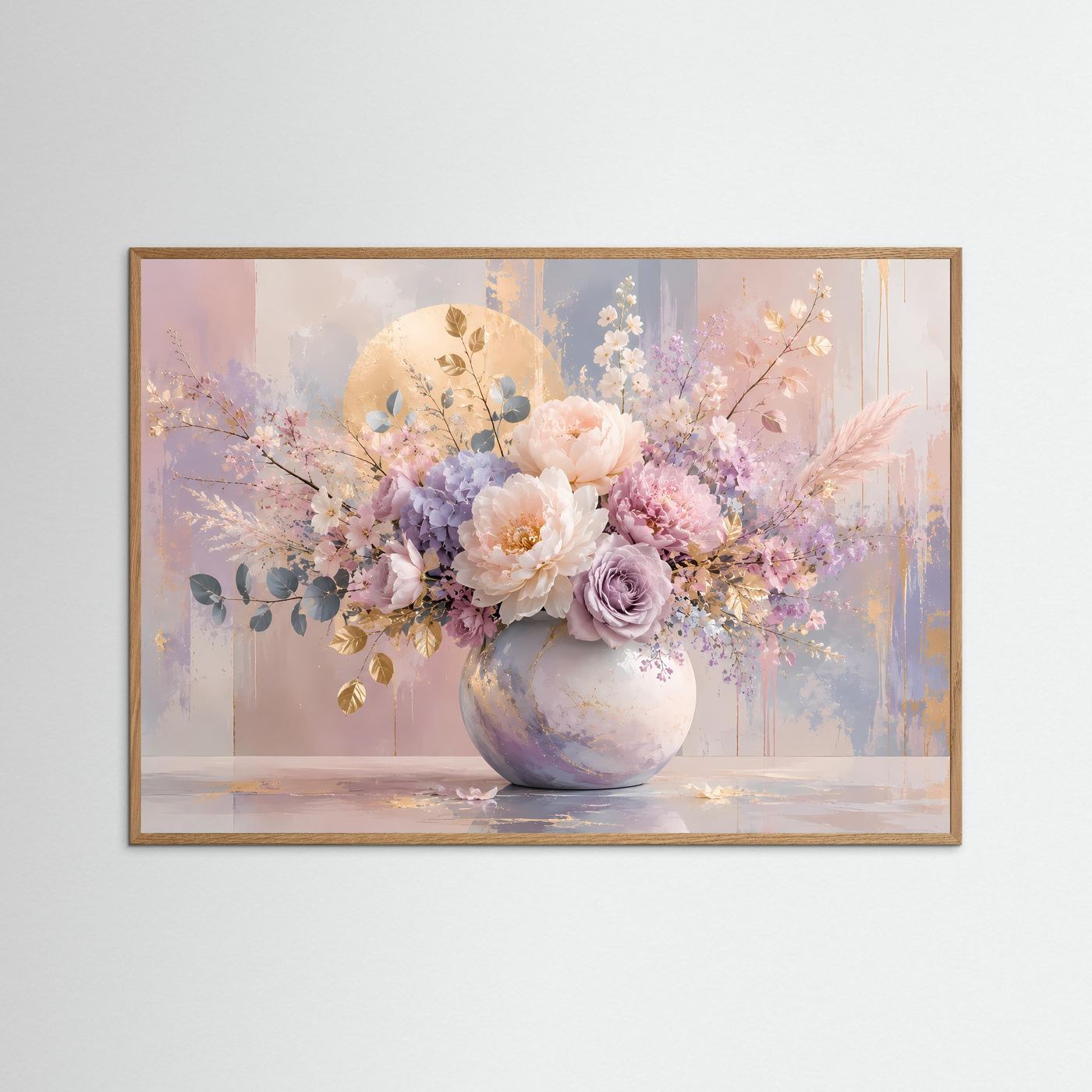 Blumenstrauß Poster Pastell | Elegante Pfingstrosen & Rosen in Vase | Florale Wandkunst | Modernes Blumenbild | Leinwand | Premium Wall Art