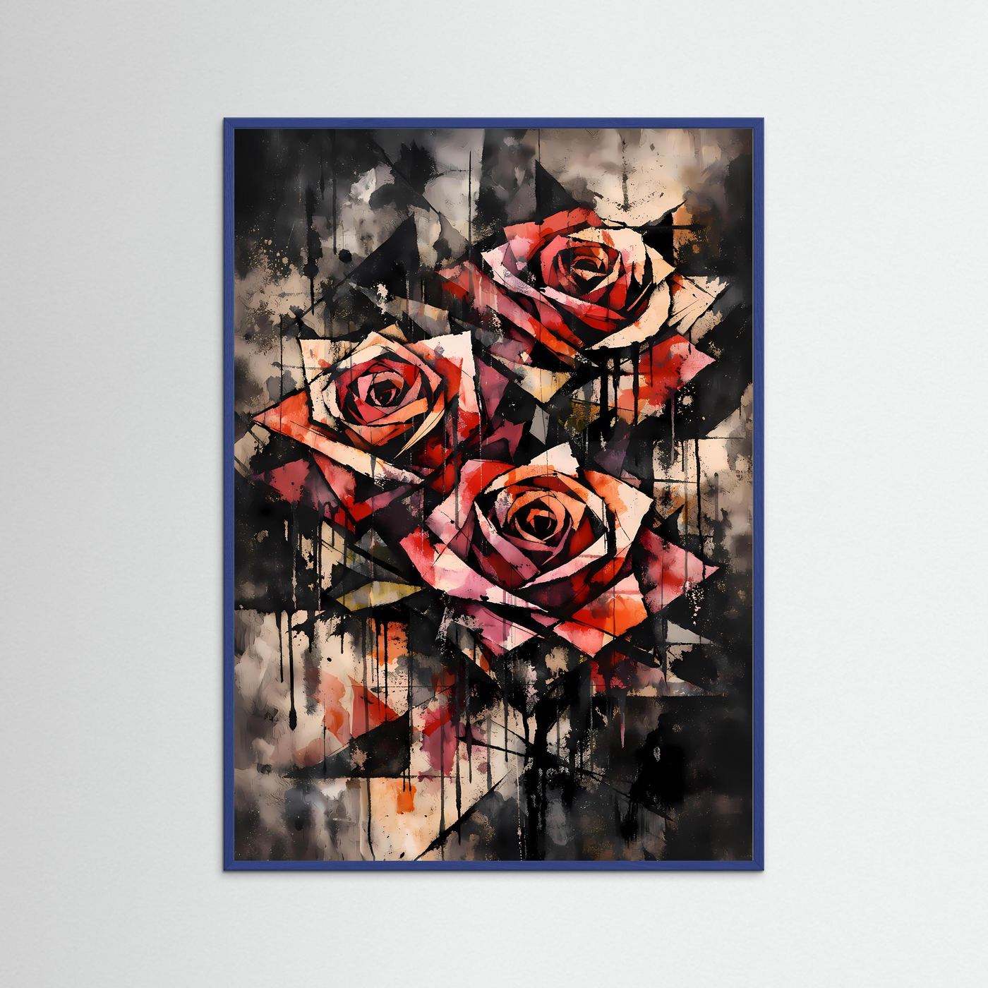 The Abstract Roses | Luxuriöses Rosen Poster Bunt & Dunkel | Abstraktes Blumen Kunstposter Hochformat