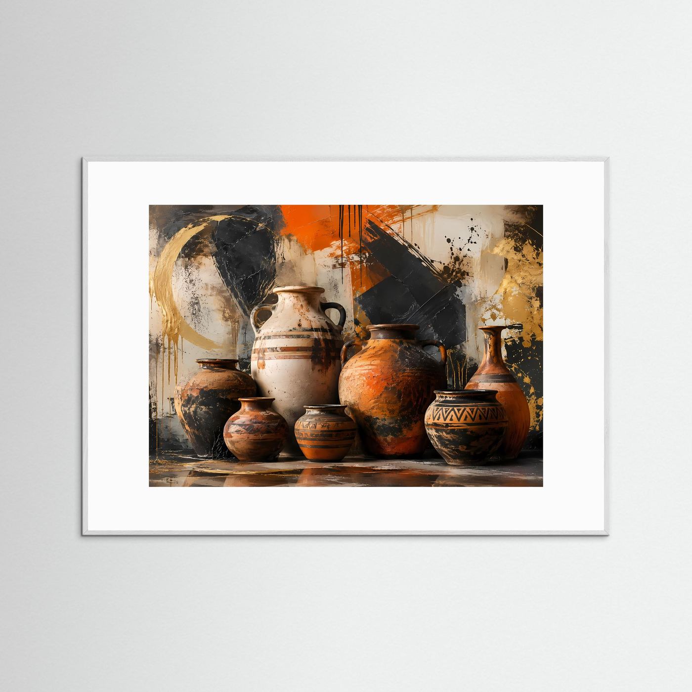 Abstrakte Amphoren Poster | Mediterrane Keramikkunst | Moderne Stillleben Wandkunst | Terrakotta Vasen | Premium Leinwandbild