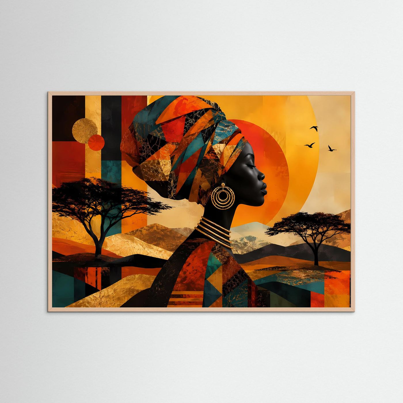 Afrikanische Frau Poster | Moderne Afrika Wandkunst | Abstraktes Porträt in Gold & Erdtönen | Elegante Ethno Wall Art | Luxus Leinwandbild