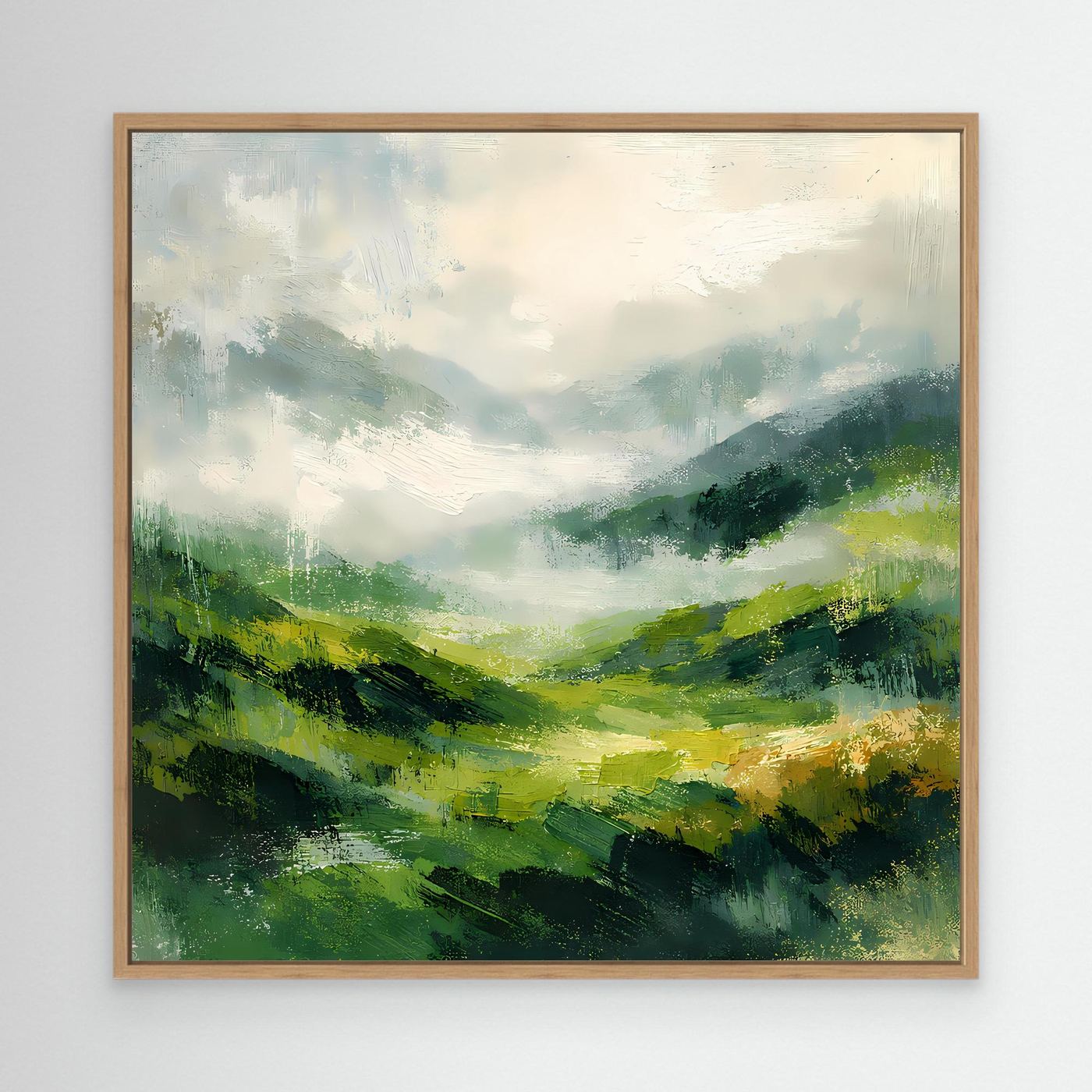 Leinwand Abstraktes Hügellandschaft Gemälde | Modernes Grünes Tal Wandbild Natur