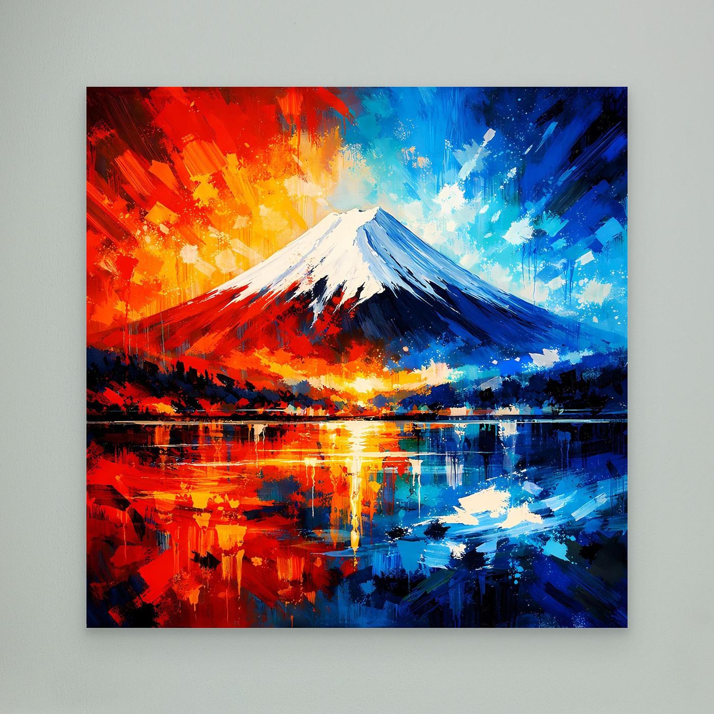 Leinwand Majestätischer Mount Fuji im Feuer- und Eis-Kontrast | Abstraktes Japan Wandbild