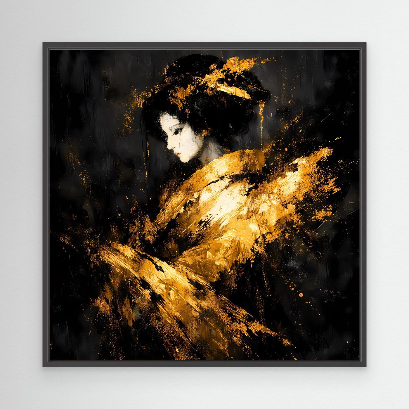 Leinwand Elegante Goldene Geisha | Abstraktes Asiatisches Wandbild