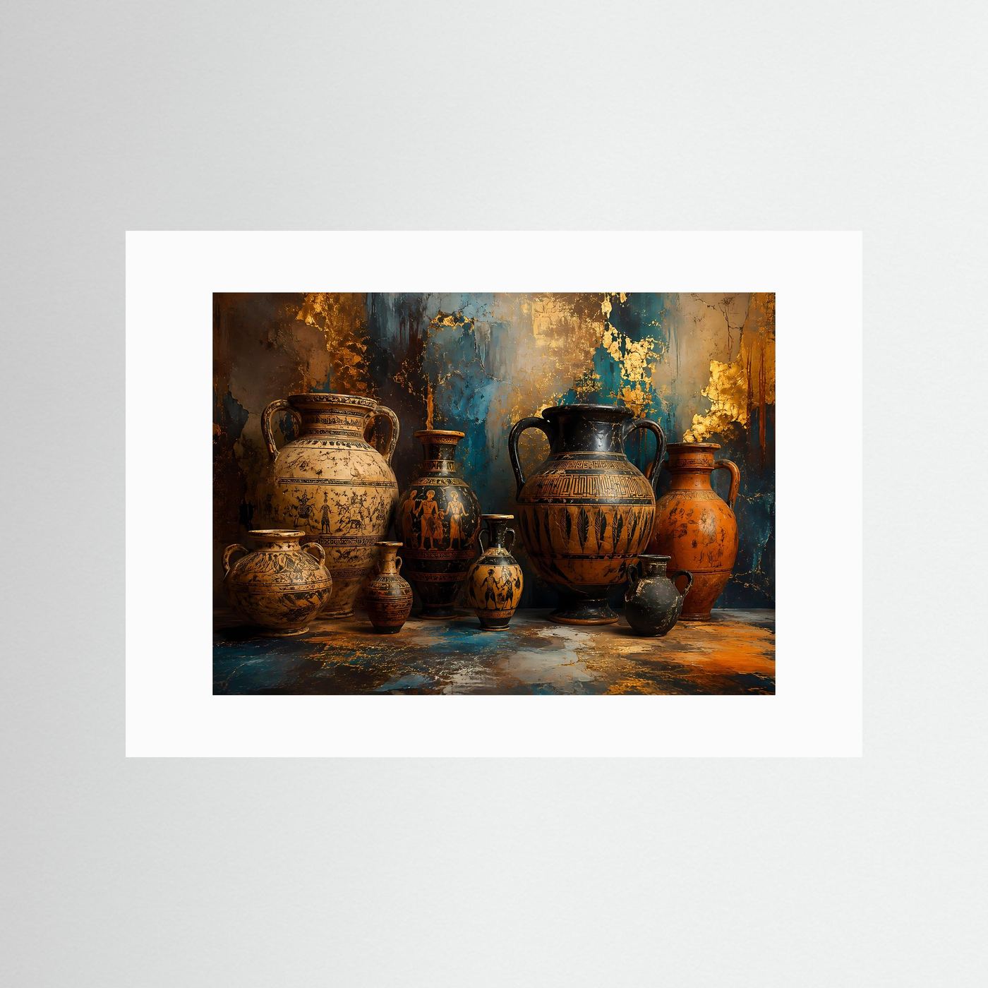 Antike Amphoren Poster | Griechische Keramik Wandbild | Mediterrane Kunst | Historische Vasen Stillleben | Moderne Fine Art Wanddekoration | Premium Print