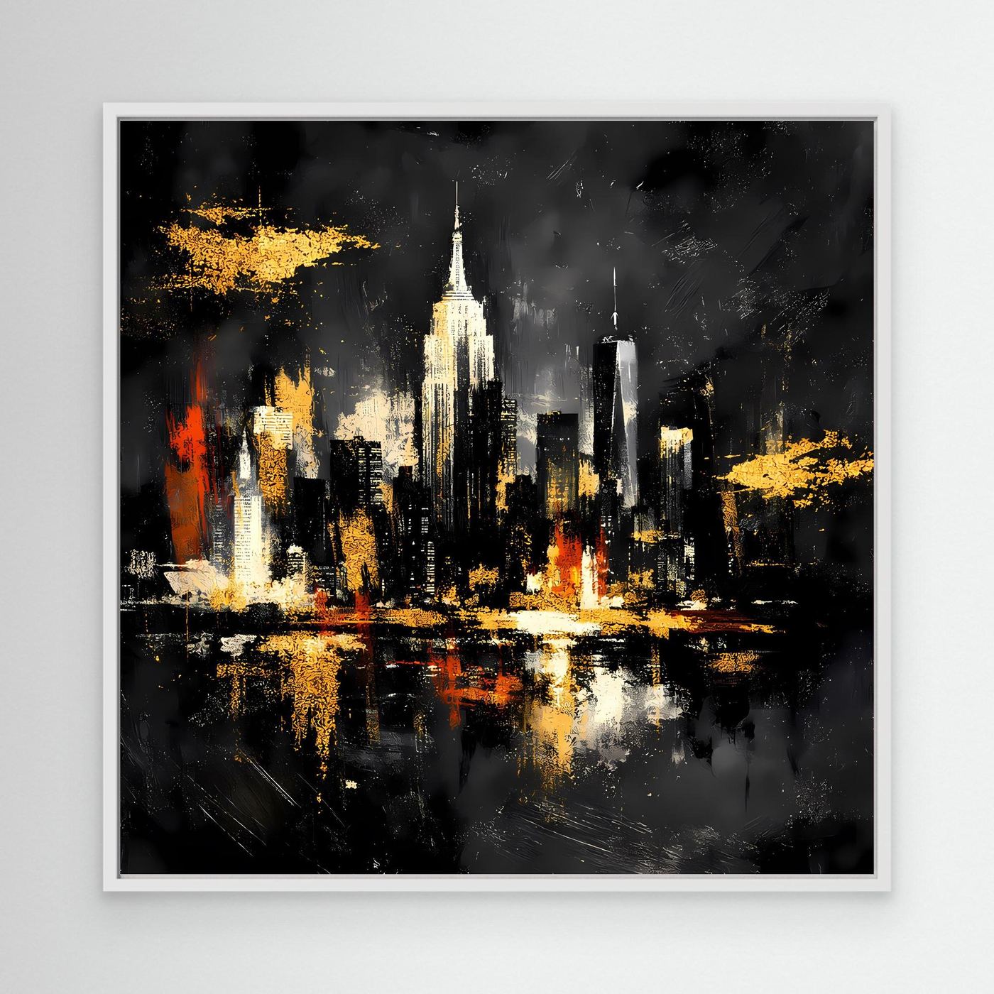 Leinwand Goldene New York Skyline bei Nacht | Abstraktes NYC Wandbild Modern
