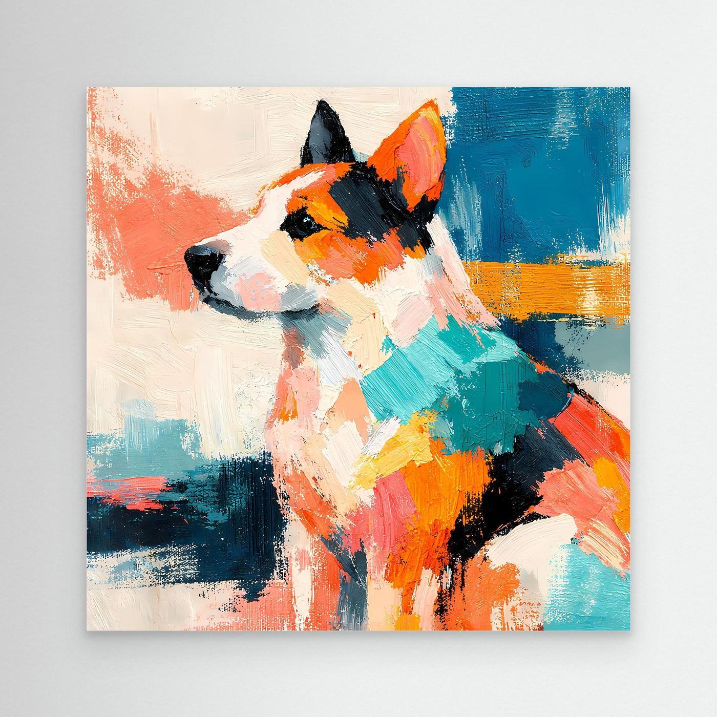 Leinwand-Wandbild mit abstraktem Hund im Pop-Art-Stil, ohne Rahmen, farbenfrohe Farben