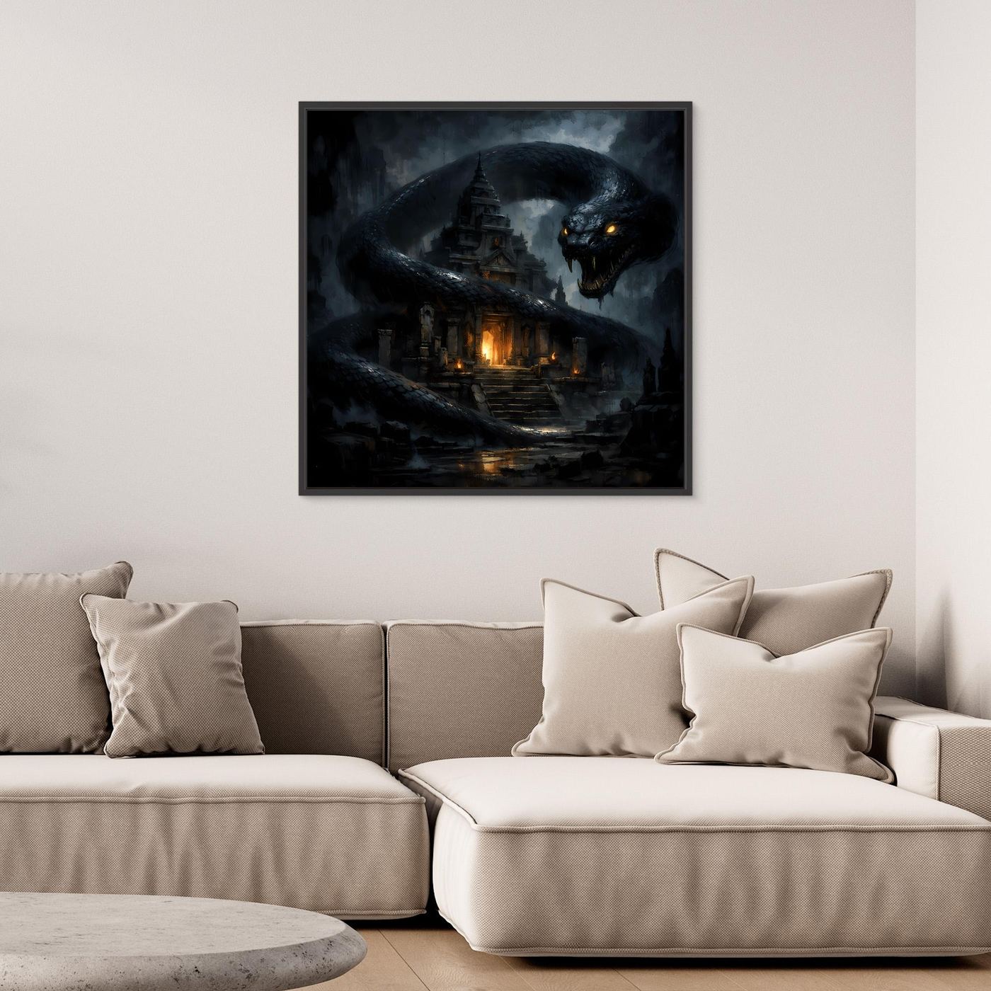 Leinwand Wächter des Tempels | Mystische Riesenschlange Fantasy Wandbild