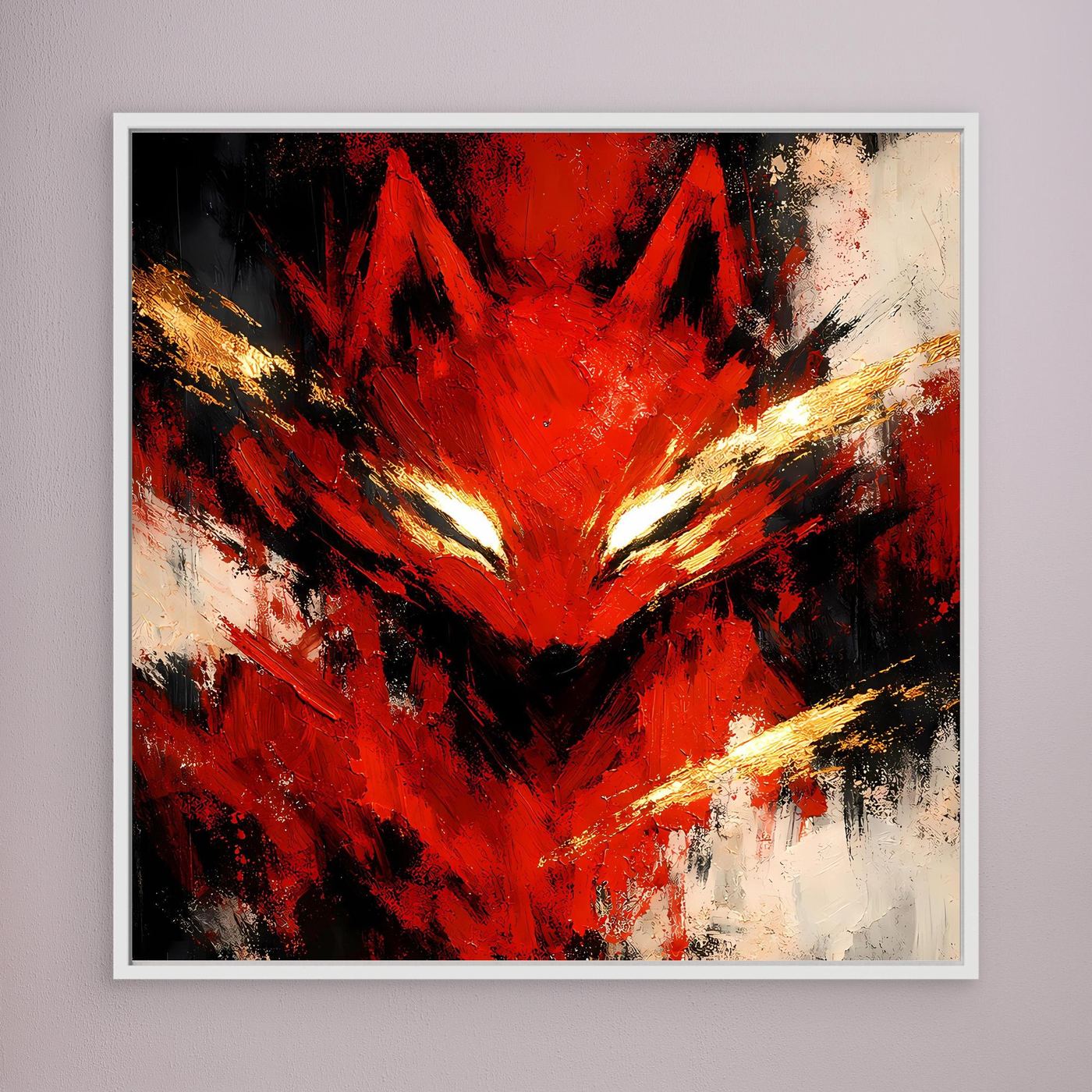 Leinwand Mystischer Kitsune Fuchs in Rot | Abstraktes Japanisches Mythologie Wandbild