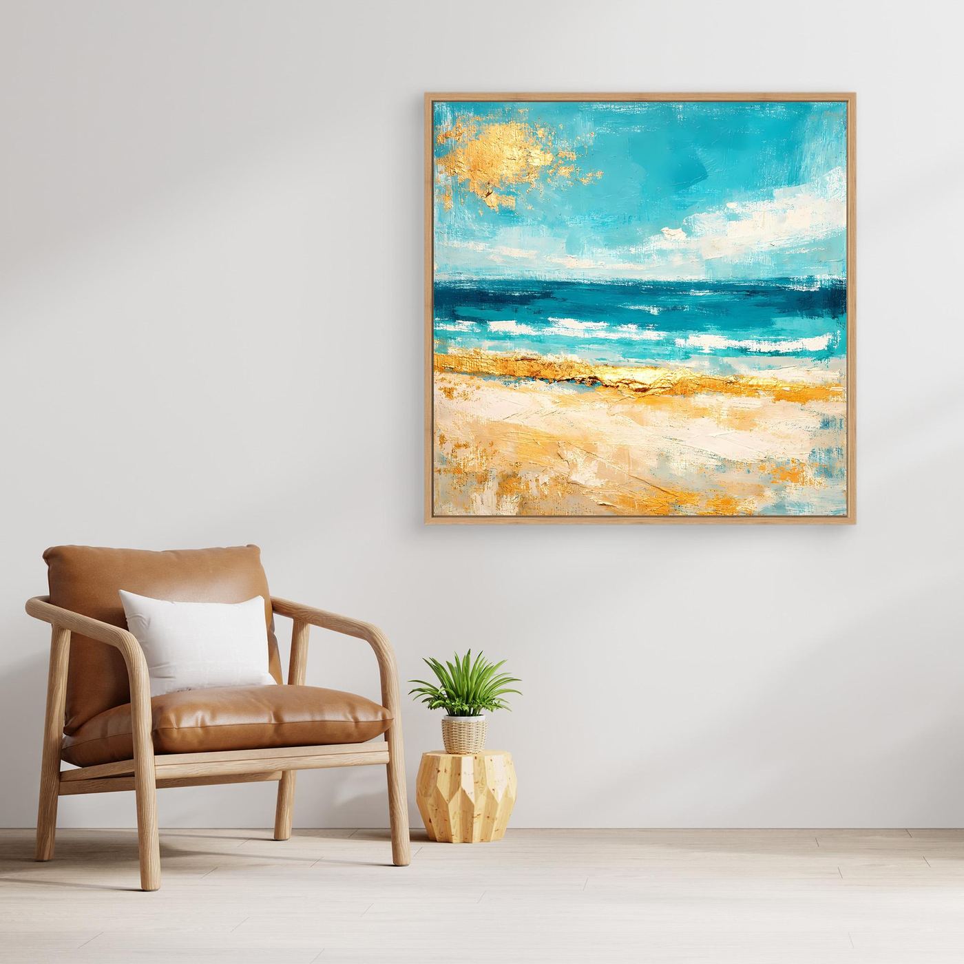 Leinwand Karibischer Traumstrand in Türkis | Abstraktes Meer Wandbild Gold