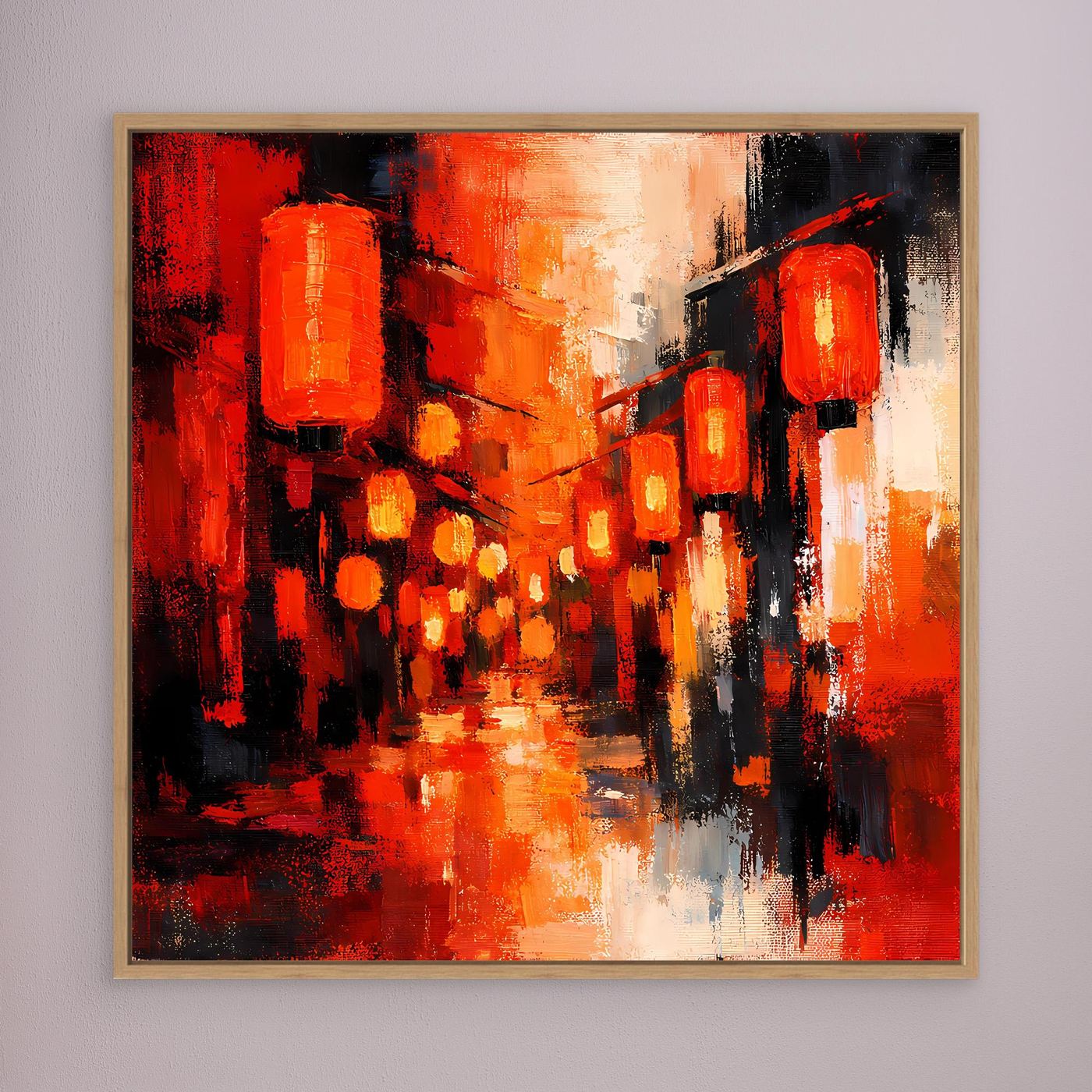 Leinwand Traditionelle Rote Lampions in asiatischer Gasse | Fernöstliche Wandkunst auf echter Leinwand
