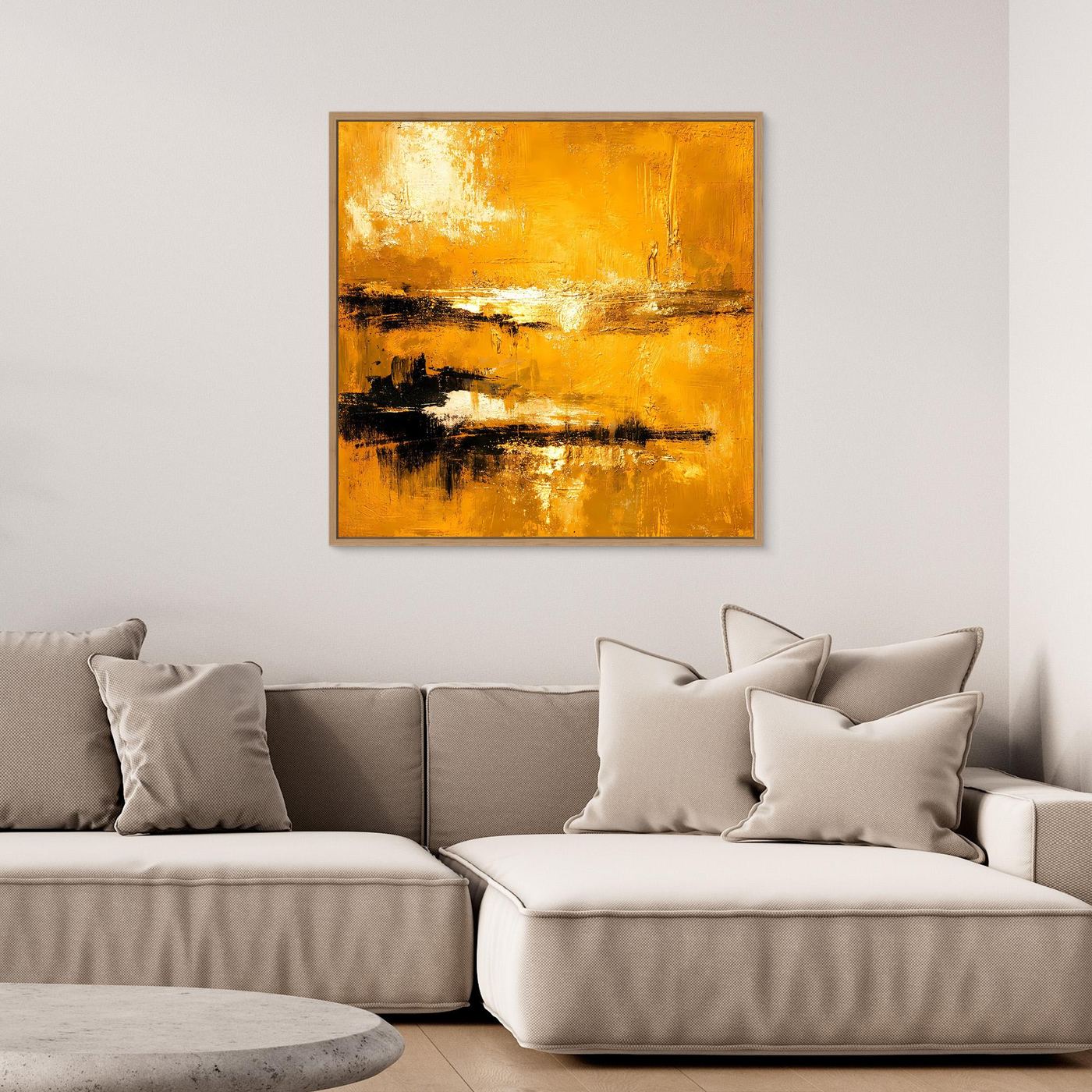 Leinwand Abstrakte Goldlandschaft am See | Modernes Elegantes Horizont Wandbild