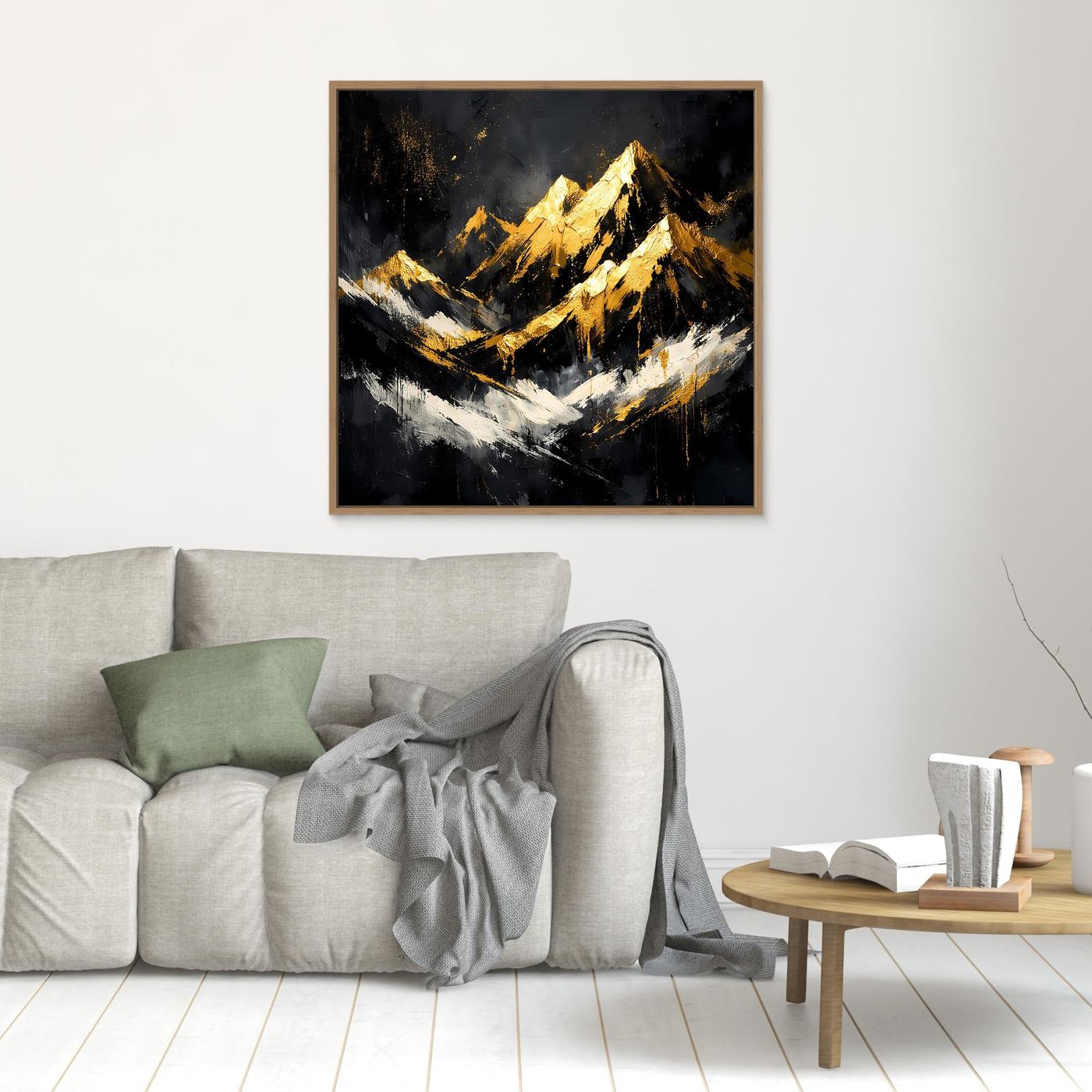 Leinwand Goldene Berggipfel im Abendlicht | Modernes Abstraktes Berg Wandbild