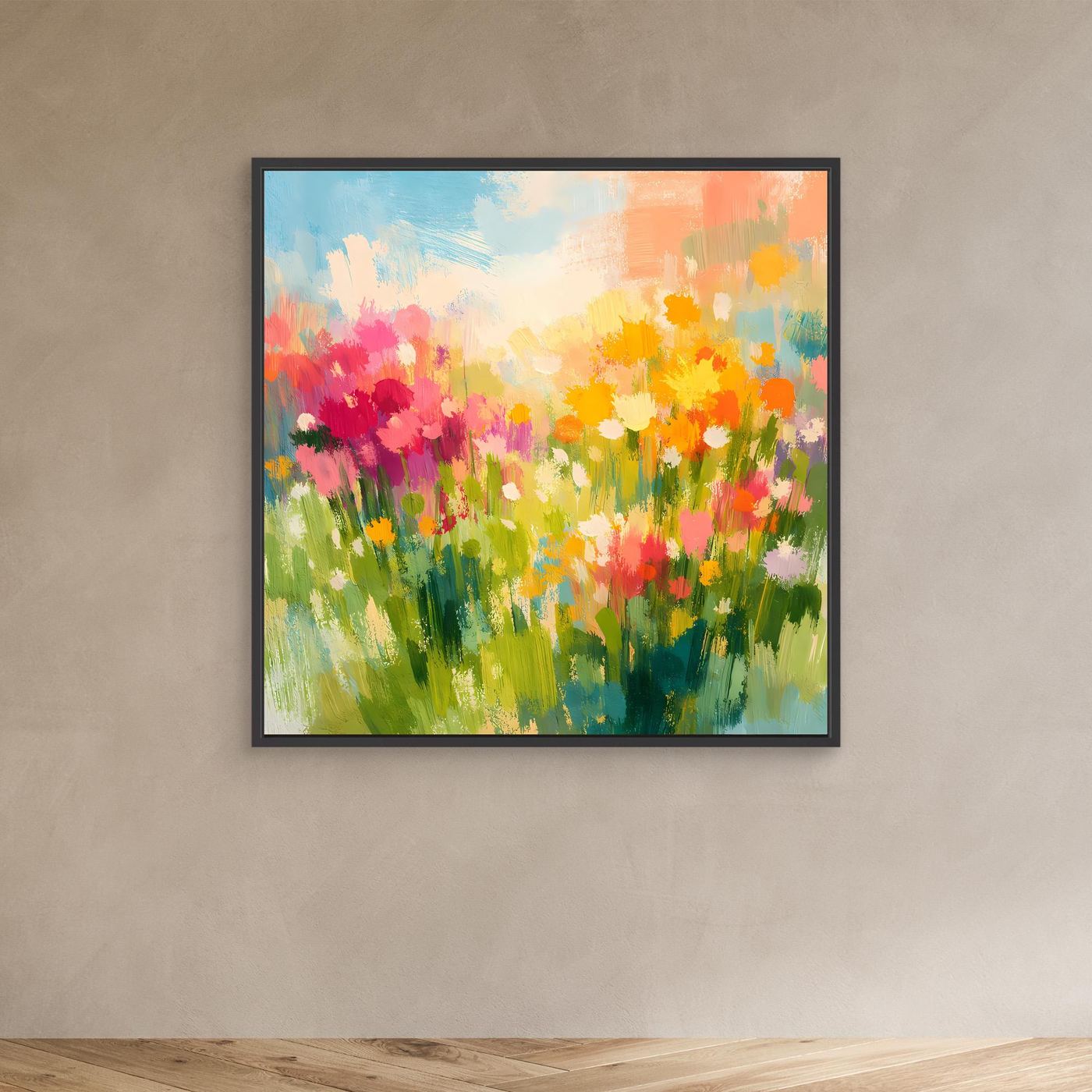 Leinwand Abstrakte Sommerwiese mit Wildblumen | Modernes Blumen Wandbild Bunt