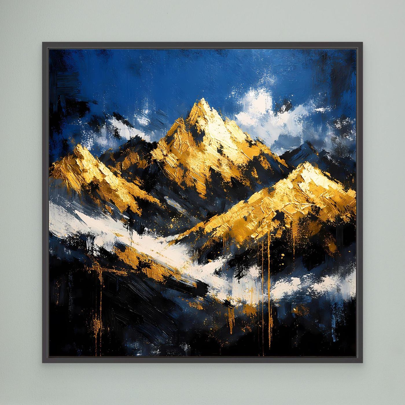 Leinwand Abstraktes Berggemälde in Blau und Gold | Modernes Berge Wandbild