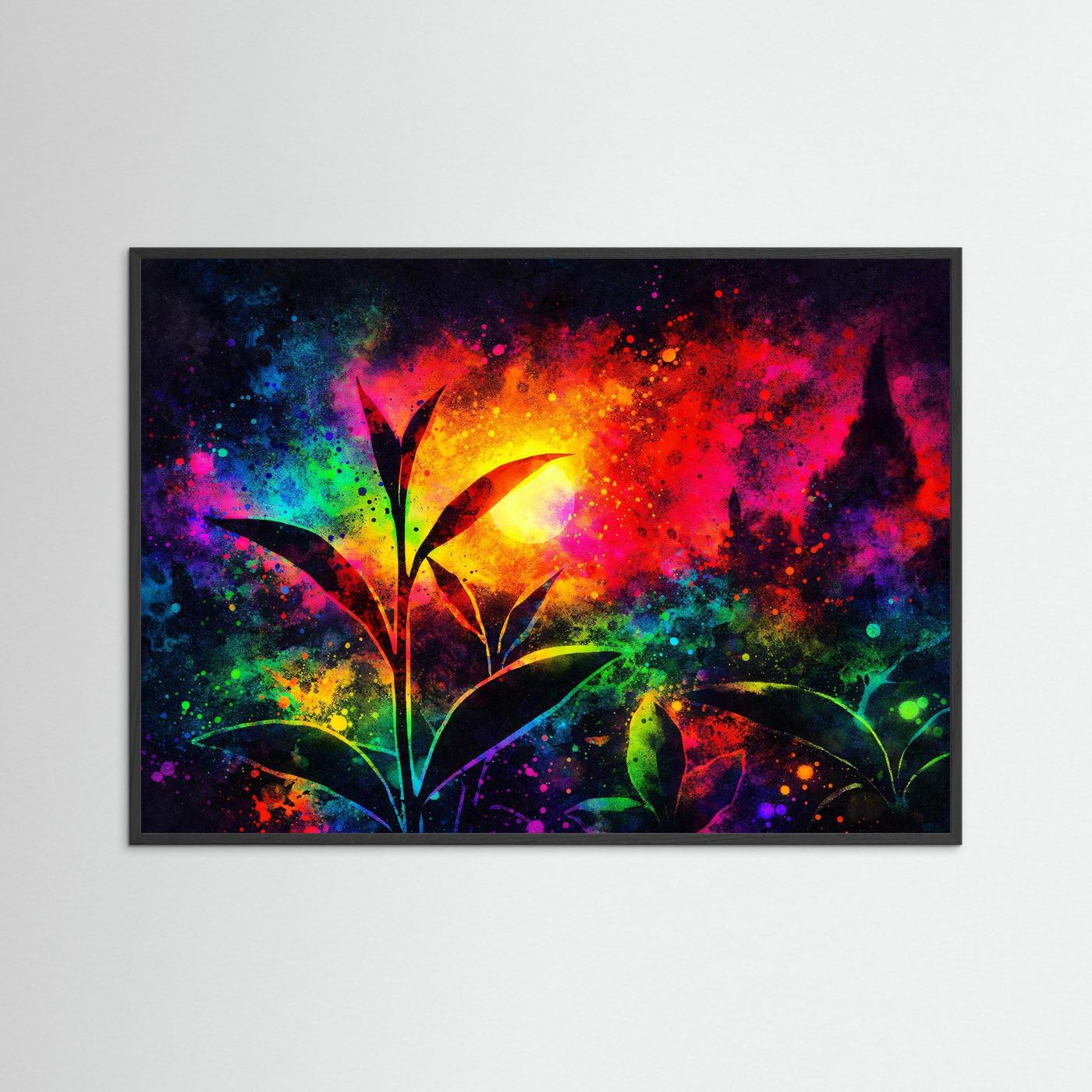 Vibrant Tea Garden Glow | Farbgewaltiges Teeplantage & Sonnenaufgang Poster Querformat