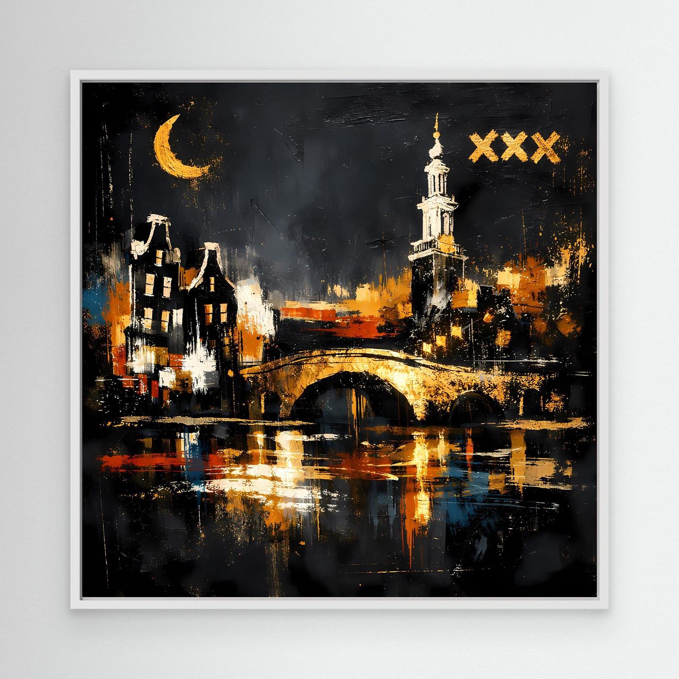 Leinwand Romantische Grachten von Amsterdam bei Nacht | Modernes Holland Wandbild
