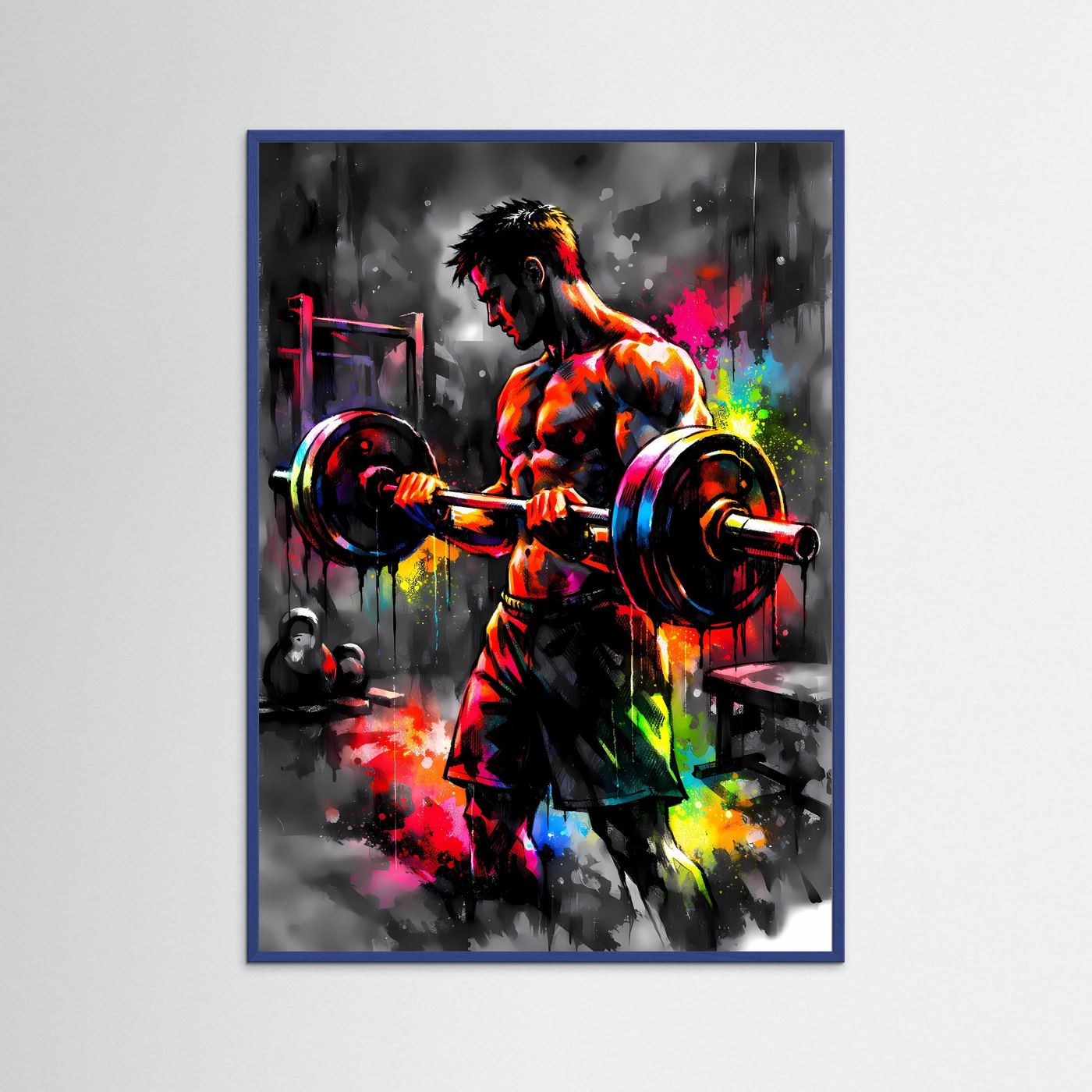Die Kraft des Fokus | Bodybuilder Poster in kraftvollen Neonfarben & Graffiti-Optik | Abstraktes Kunstposter Hochformat