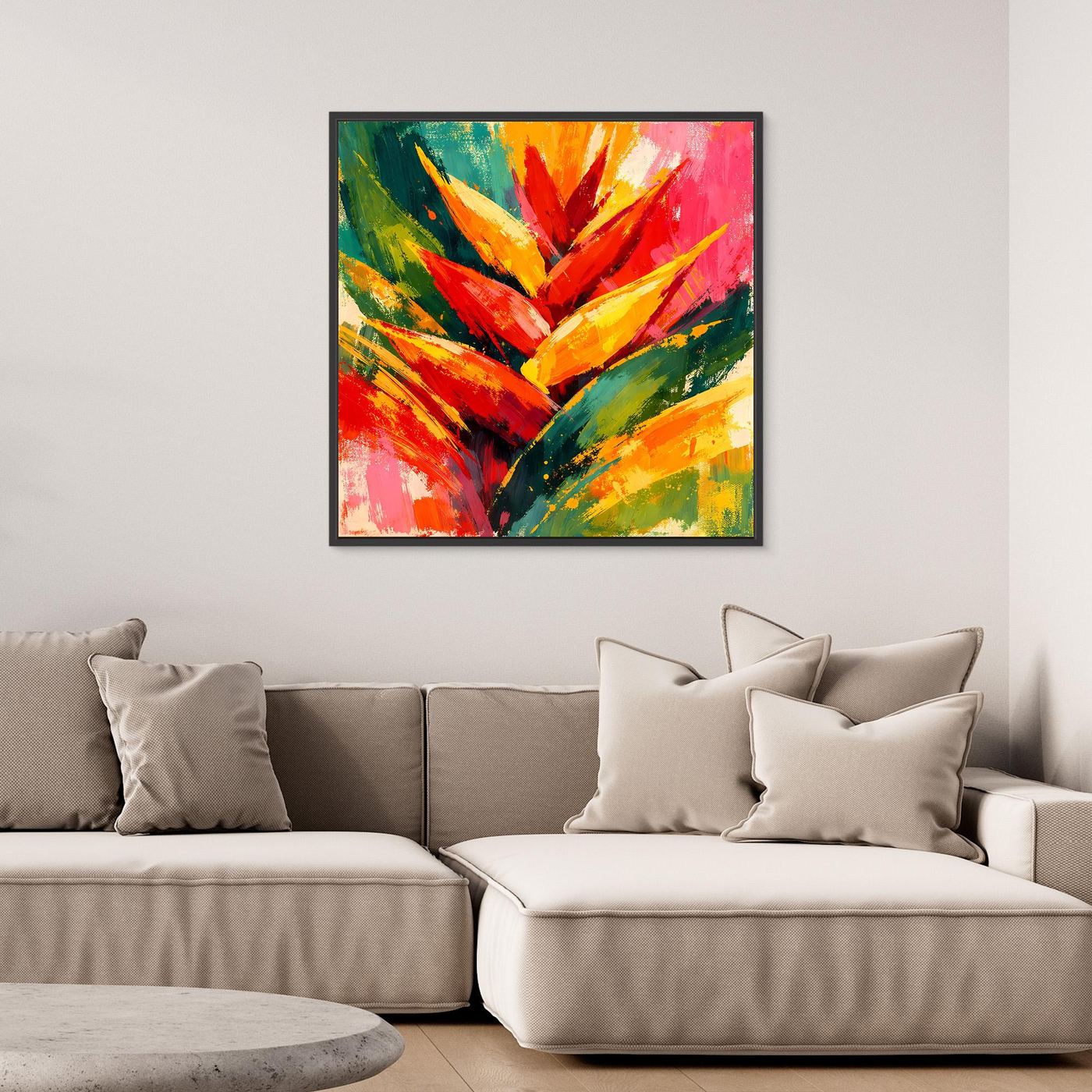 Leinwand Abstrakte Helikonie Blüte | Modernes Tropen Wandbild Bunt Exotisch