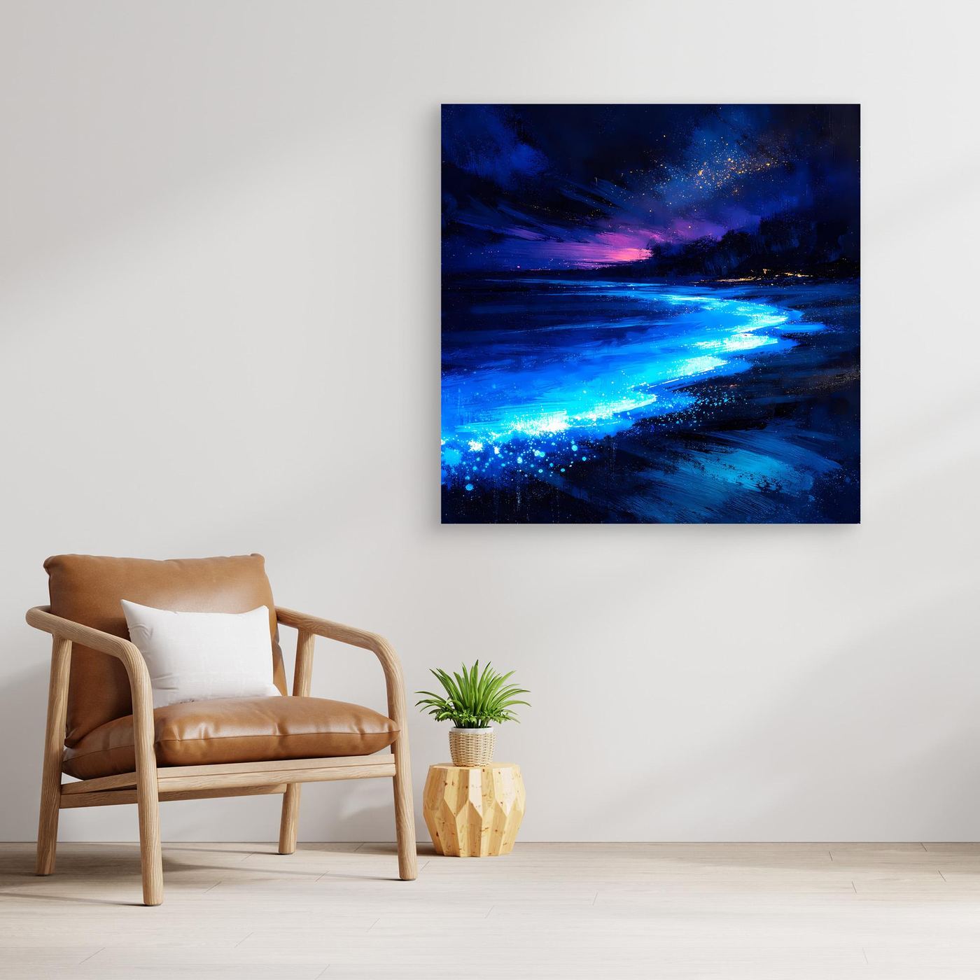 Leinwand Biolumineszierender Strand bei Nacht | Magische Wandkunst auf echter Leinwand