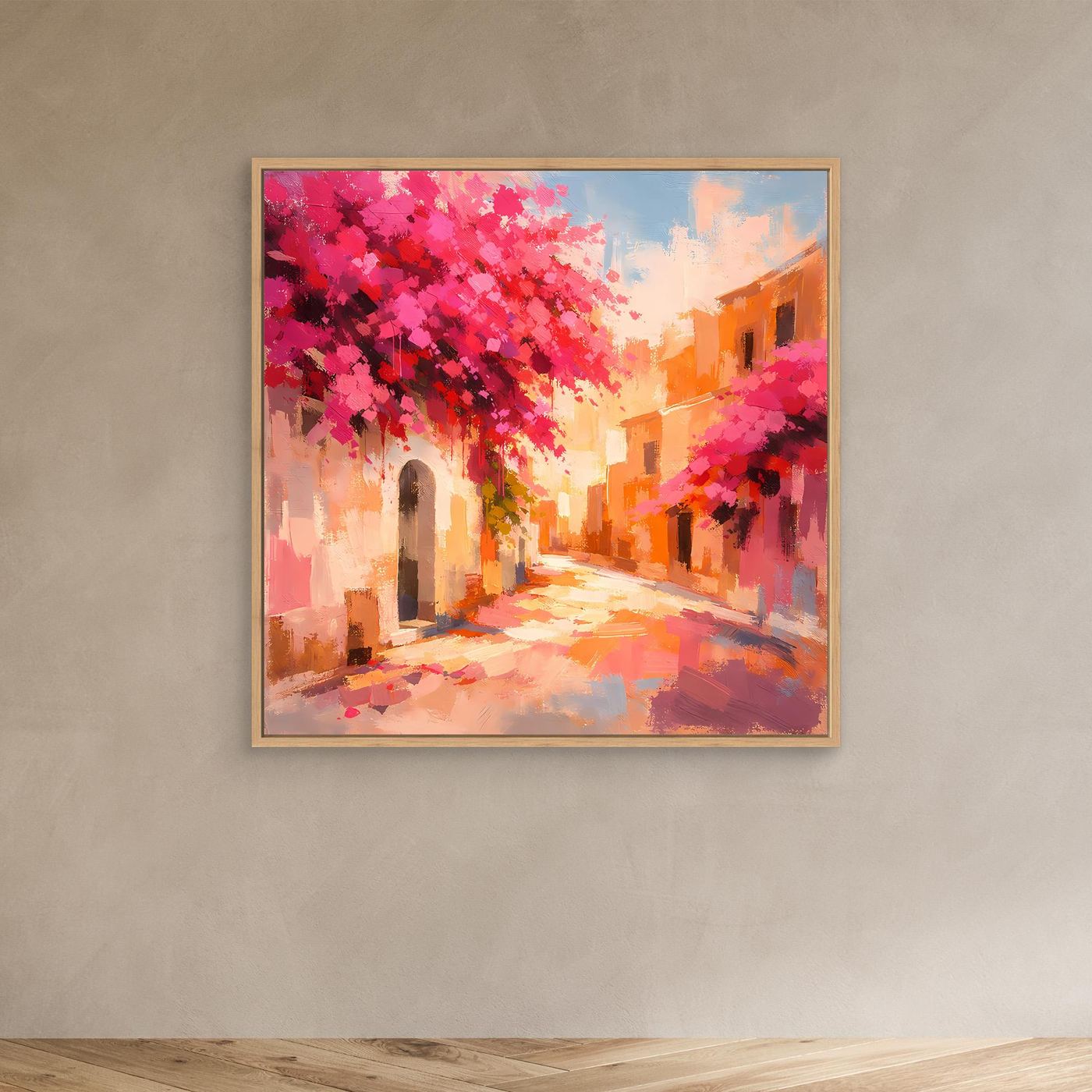 Leinwand Mediterrane Gasse im Blütenrausch | Abstraktes Italien Wandbild
