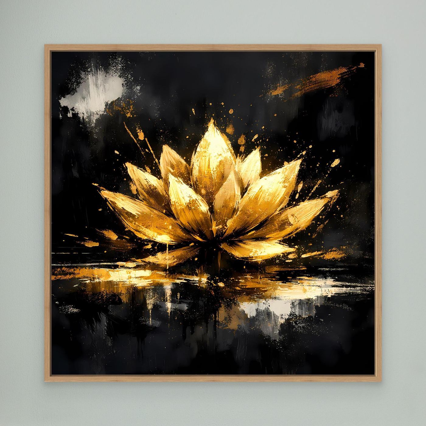 Leinwand Goldene Lotusblüte Abstrakt | Modernes Lotus Wandbild Schwarz Gold