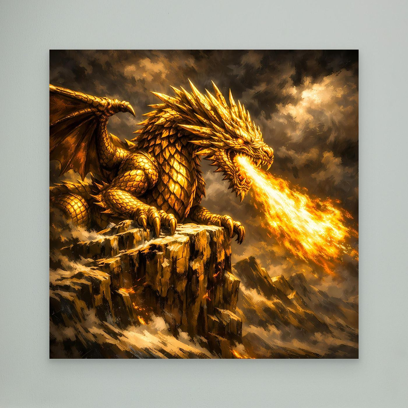 Leinwand Goldener Drache | Majestätisches Fantasy Wandbild
