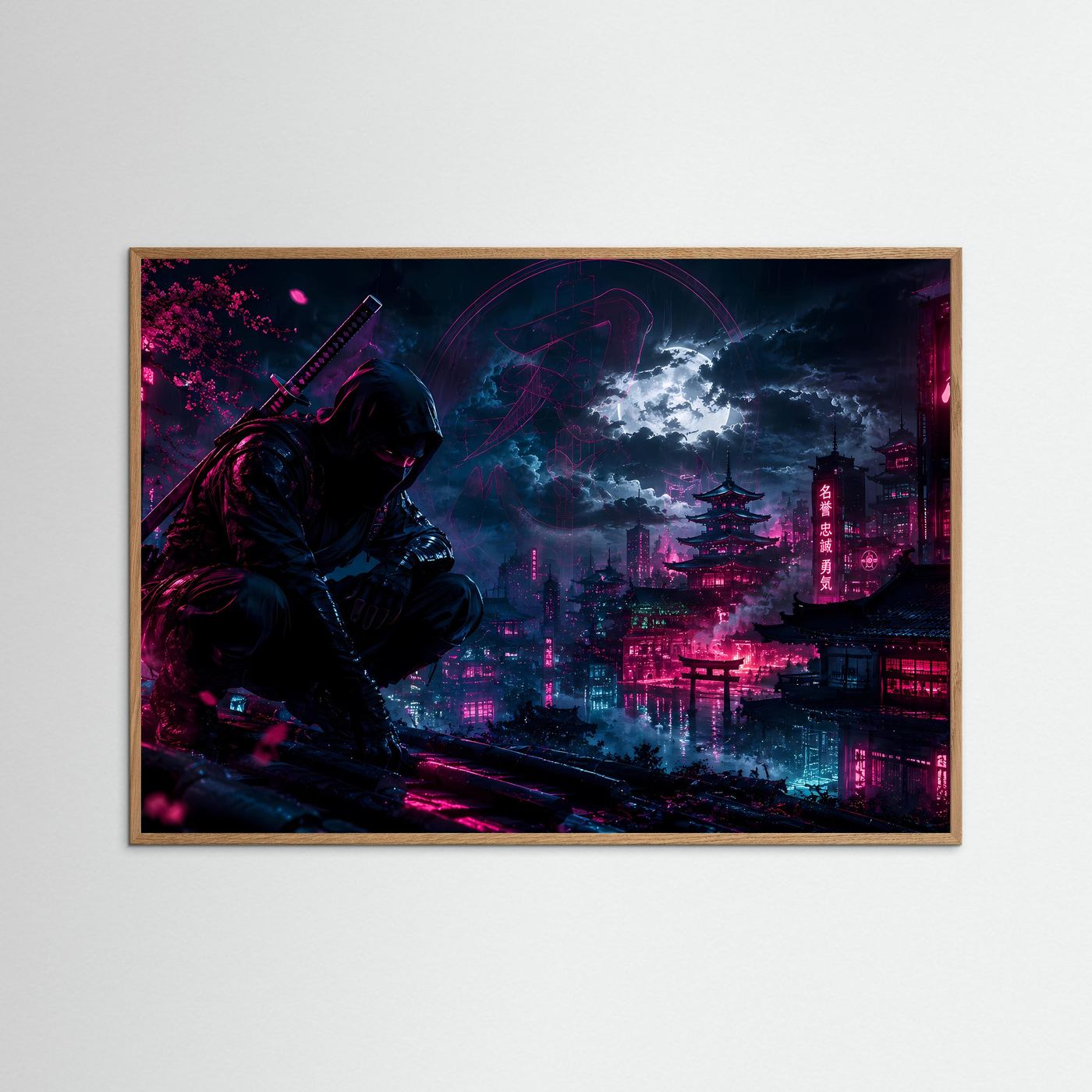 Neon Ninja bei Nacht | Futuristisches Japan in Pink & Blau