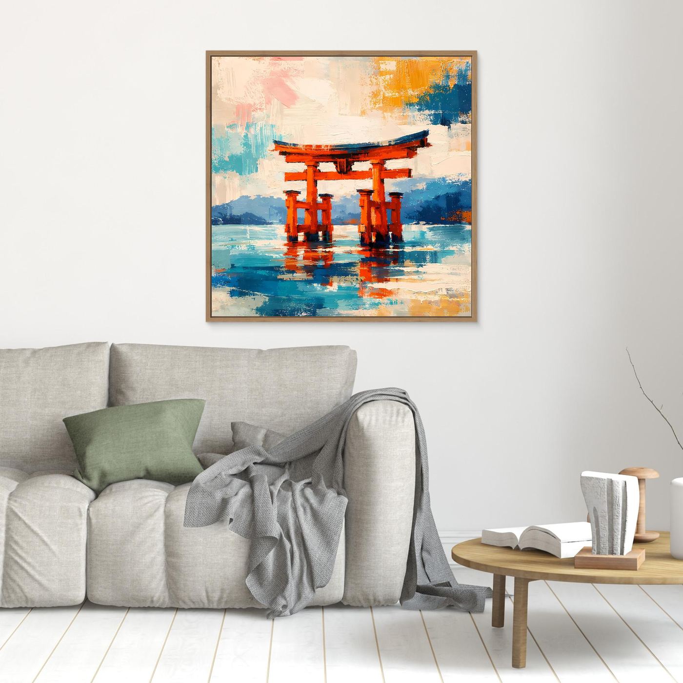 Leinwandbild Japanisches Torii-Tor im Meer | Abstraktes Kultur Wandbild auf echtem Holzkeilrahmen