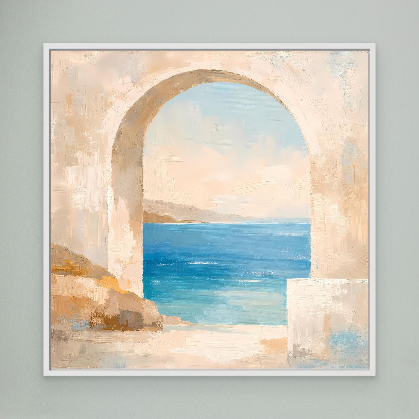 Leinwand Mediterraner Torbogen mit Meerblick | Abstraktes Ozean Wandbild