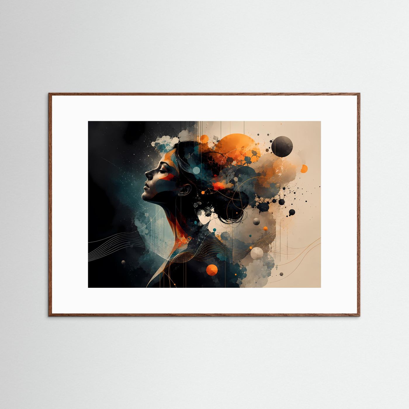 Abstraktes Frauengesicht Poster | Moderne Portrait Kunst | Surreale Frauenkunst | Geometrische Wanddekoration | Elegante Leinwand mit Goldakzenten - Copy
