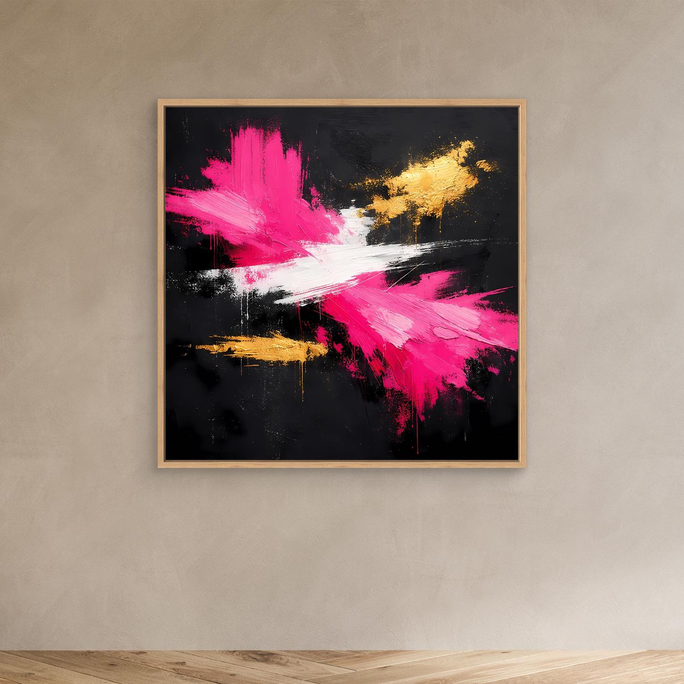 Leinwand Abstraktes Farbfeuerwerk in Pink & Gold | Modernes Acryl-Stil Wandbild