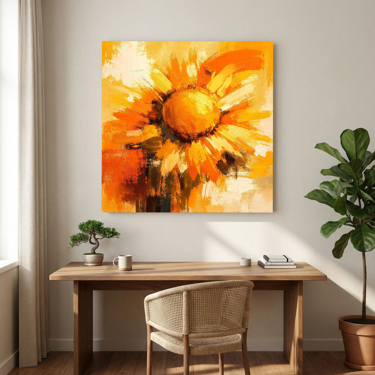 Leinwand Abstraktes Sonnenblumen Gemälde | Modernes Florales Wandbild Gelb Orange