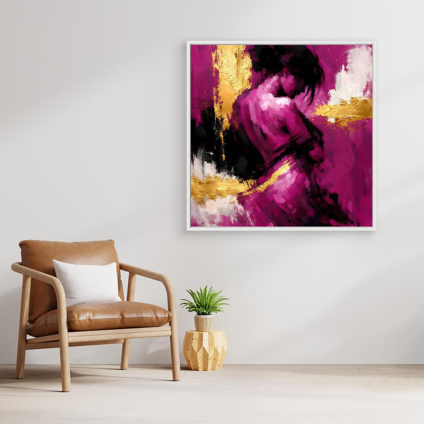 Leinwand Elegante Silhouette in Magenta | Abstraktes Frauengestalt Wandbild Gold