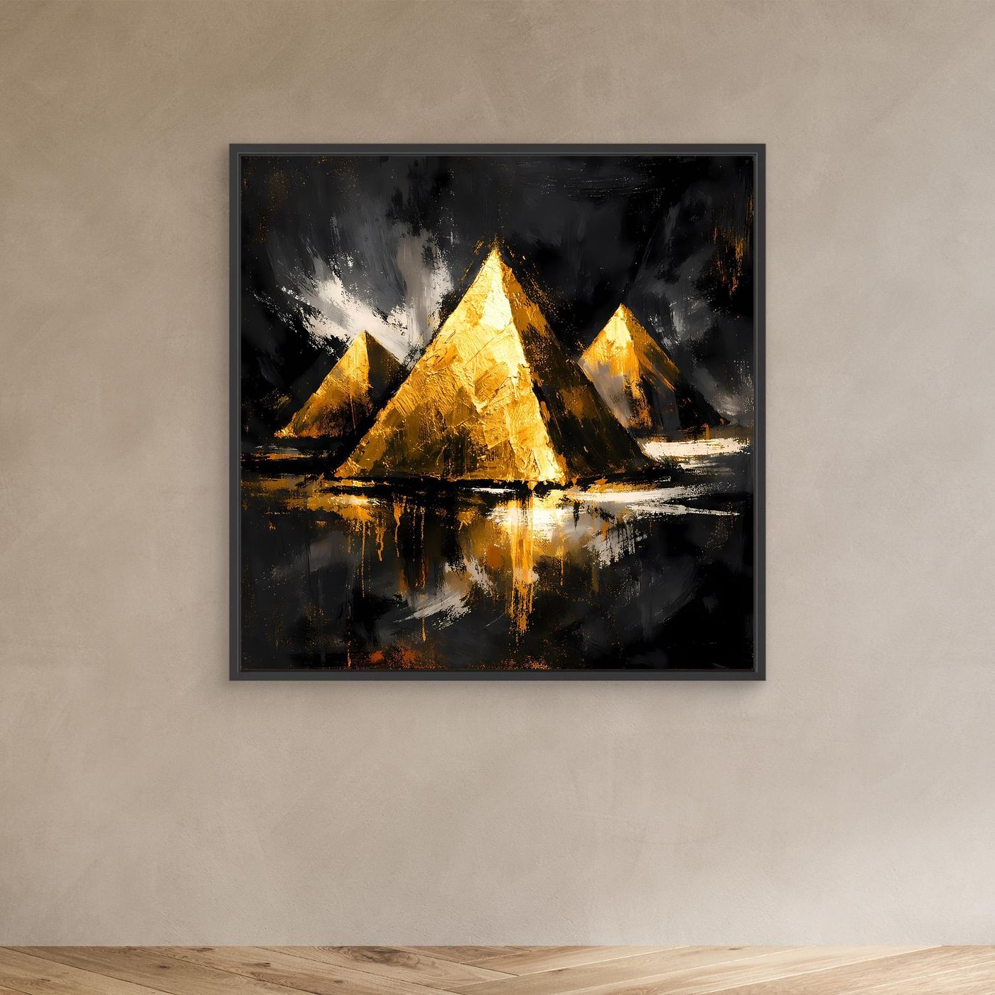 Leinwand Goldene Pyramiden von Gizeh | Abstraktes Ägypten Wandbild Modern