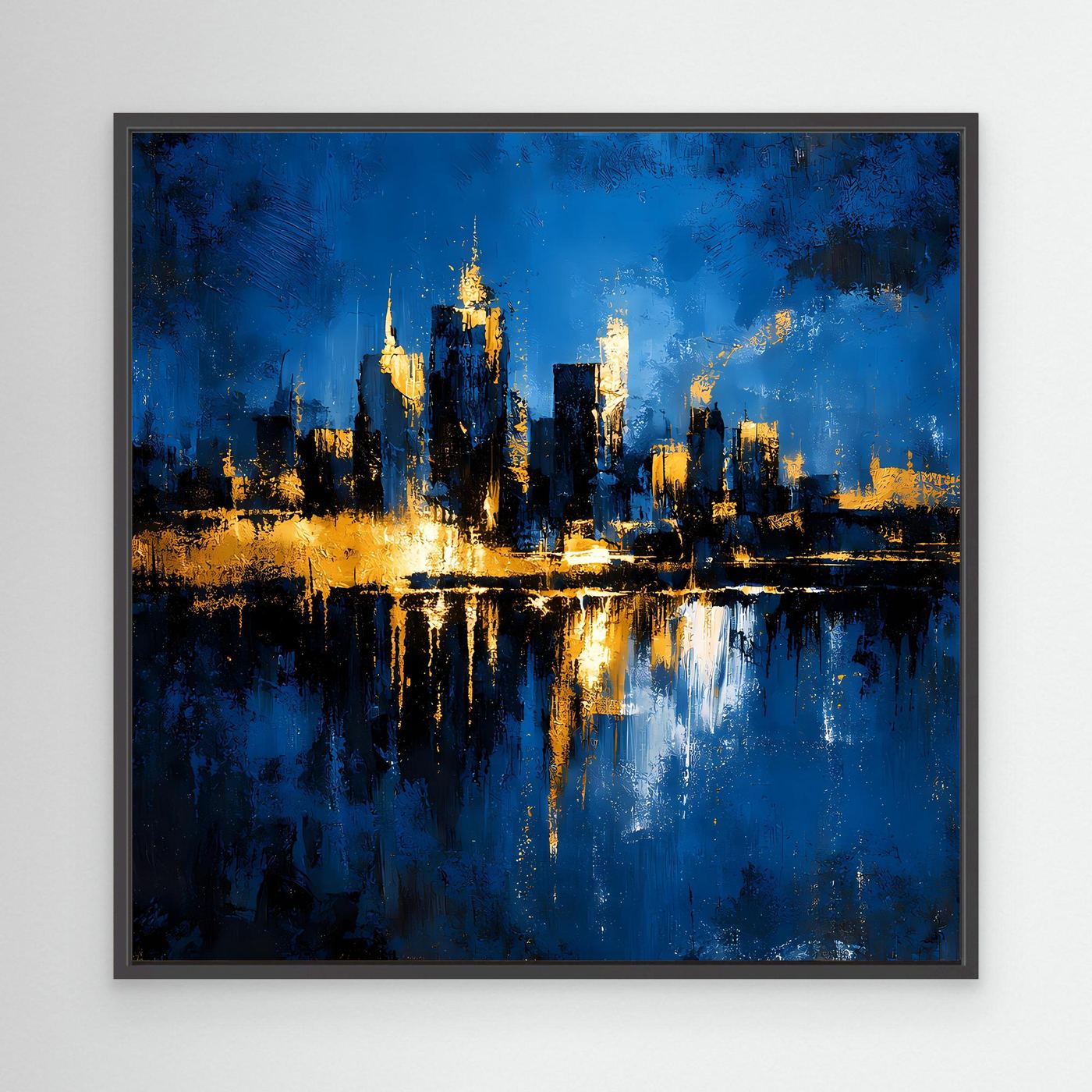 Leinwand Goldene Skyline bei Nacht | Modernes Abstraktes New York Wandbild