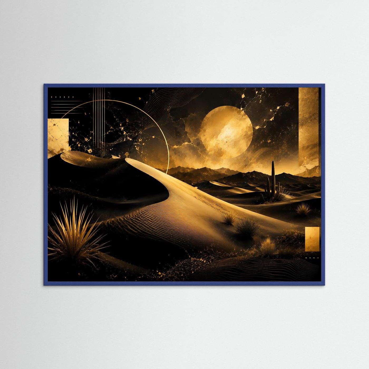 Wüste Poster Querformat | Goldene Dünen bei Nacht & abstrakte Wüstenkunst