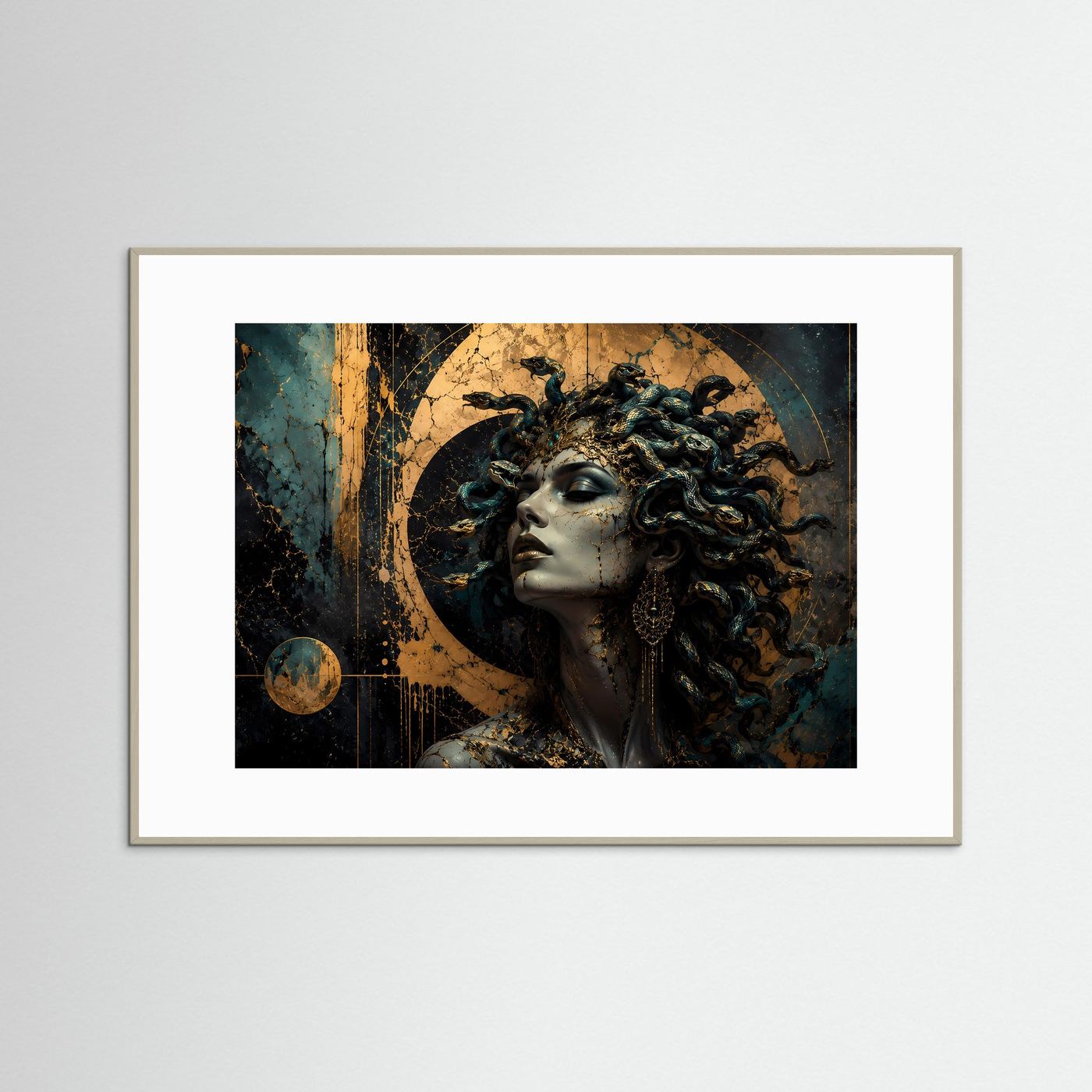 Medusa Poster Schwarz Gold | Mythologische Wandkunst | Elegantes Gorgonen Porträt | Dunkle Fantasy Kunst | Luxuriöse Leinwand