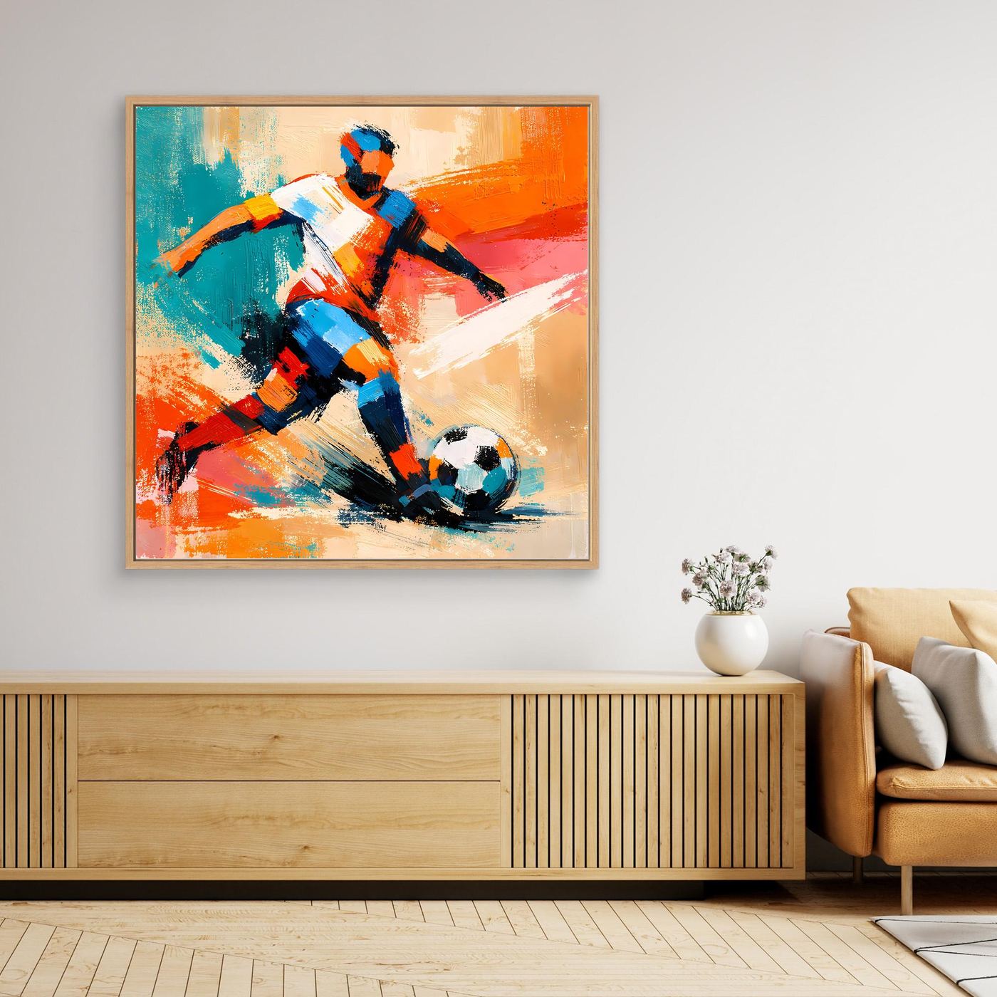Leinwand Dynamischer Fußballspieler in Aktion | Abstraktes Sport & Fußball Wandbild