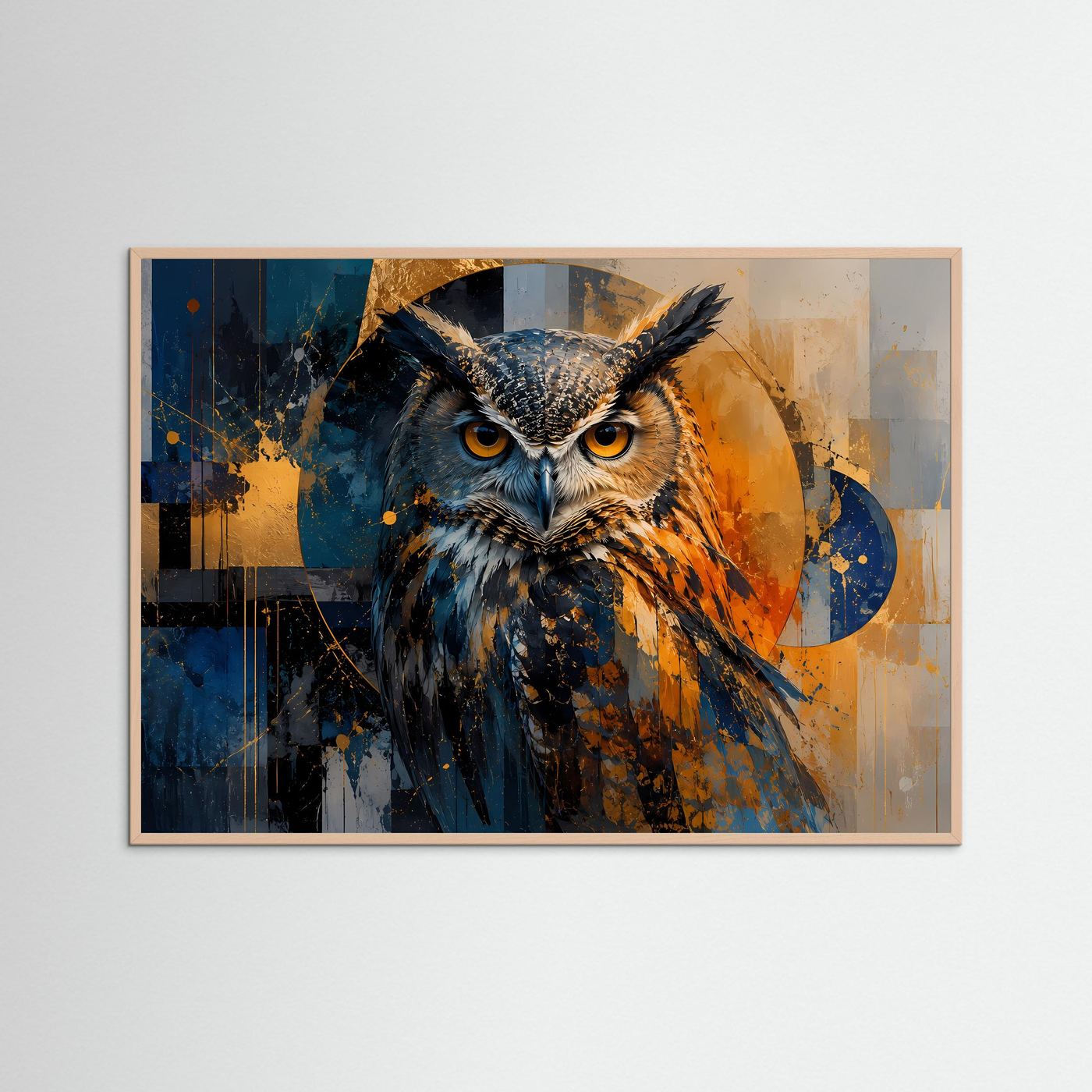Majestätische Eule im abstrakten Farbspiel | Modernes Tier- & Kunst-Poster Querformat