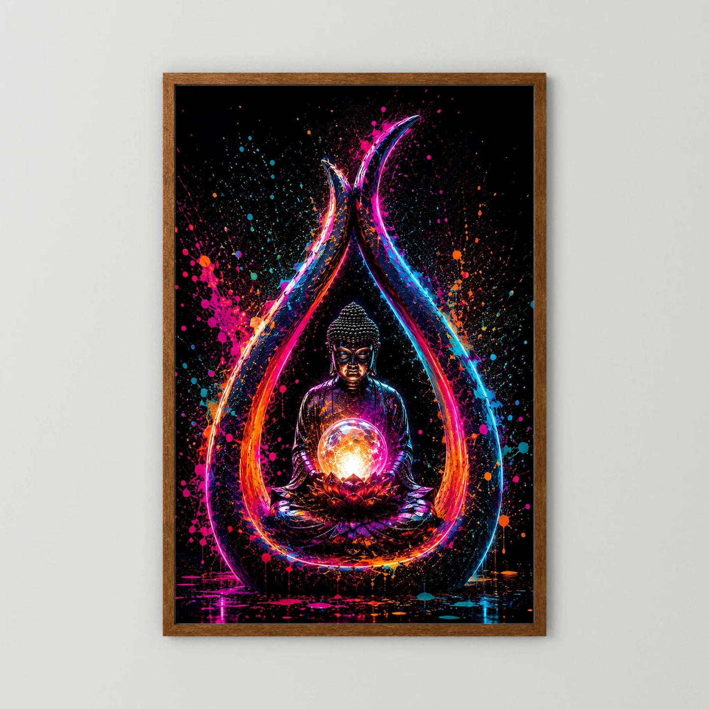 Buddha in Neonfarben | Meditation mit leuchtender Lotusblüte | Poster Hochformat