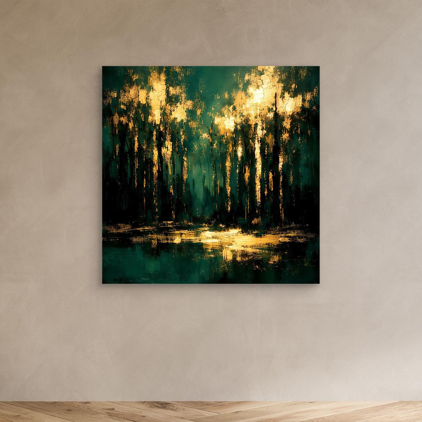 Leinwand Mystischer Wald im Abendlicht | Abstraktes Natur Wandbild Moderne Kunst