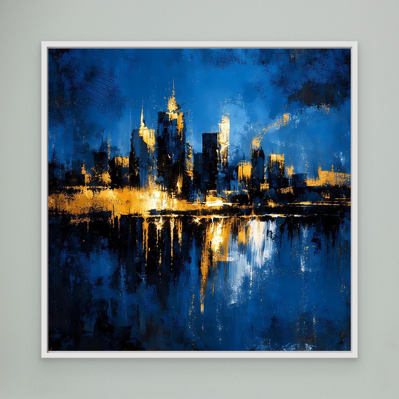 Leinwand Goldene Skyline bei Nacht | Modernes Abstraktes New York Wandbild