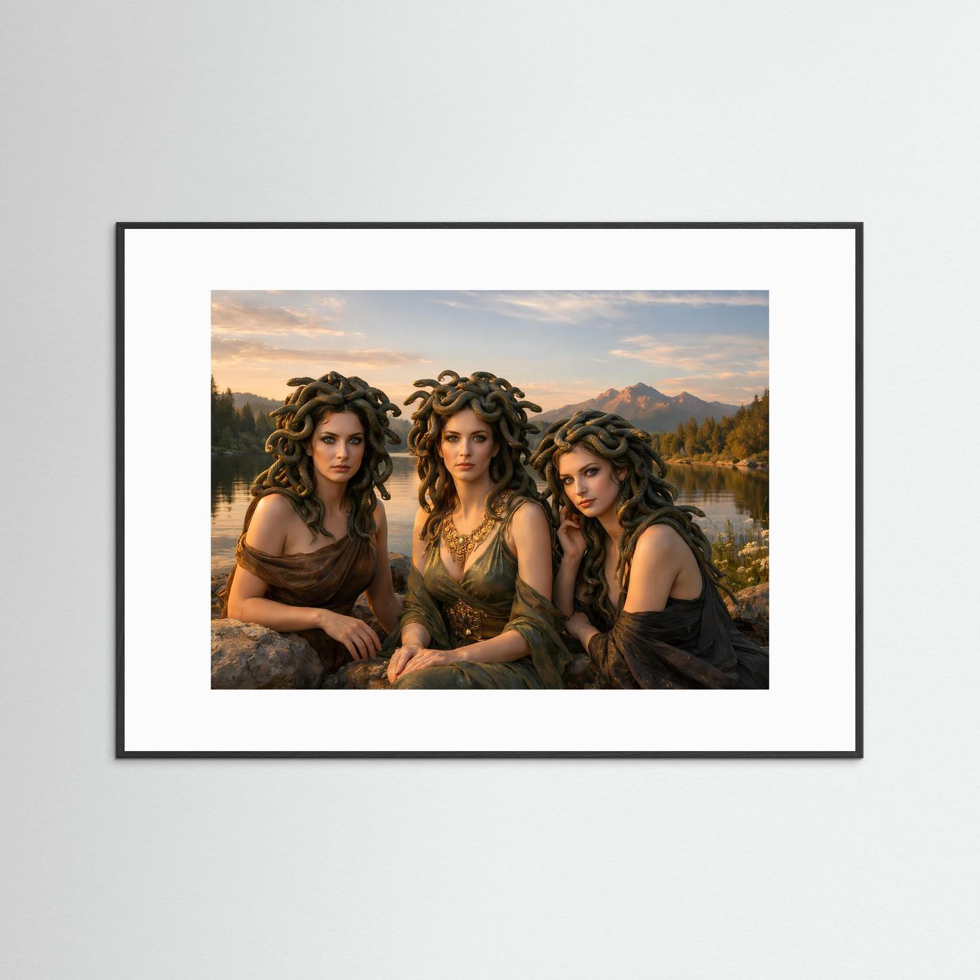 Die Schwestern der Medusa am See | Mythologische Fantasy & Natur Poster Querformat