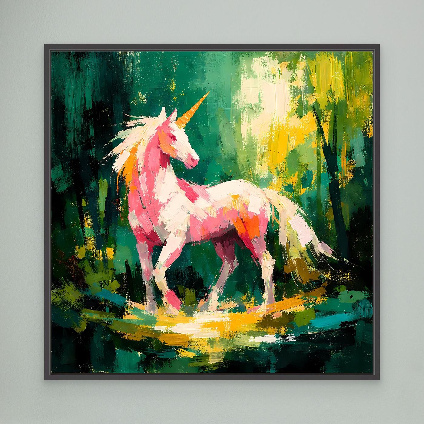 Leinwand Anmutiges Einhorn im Zauberwald | Abstraktes Fantasy & Natur Wandbild
