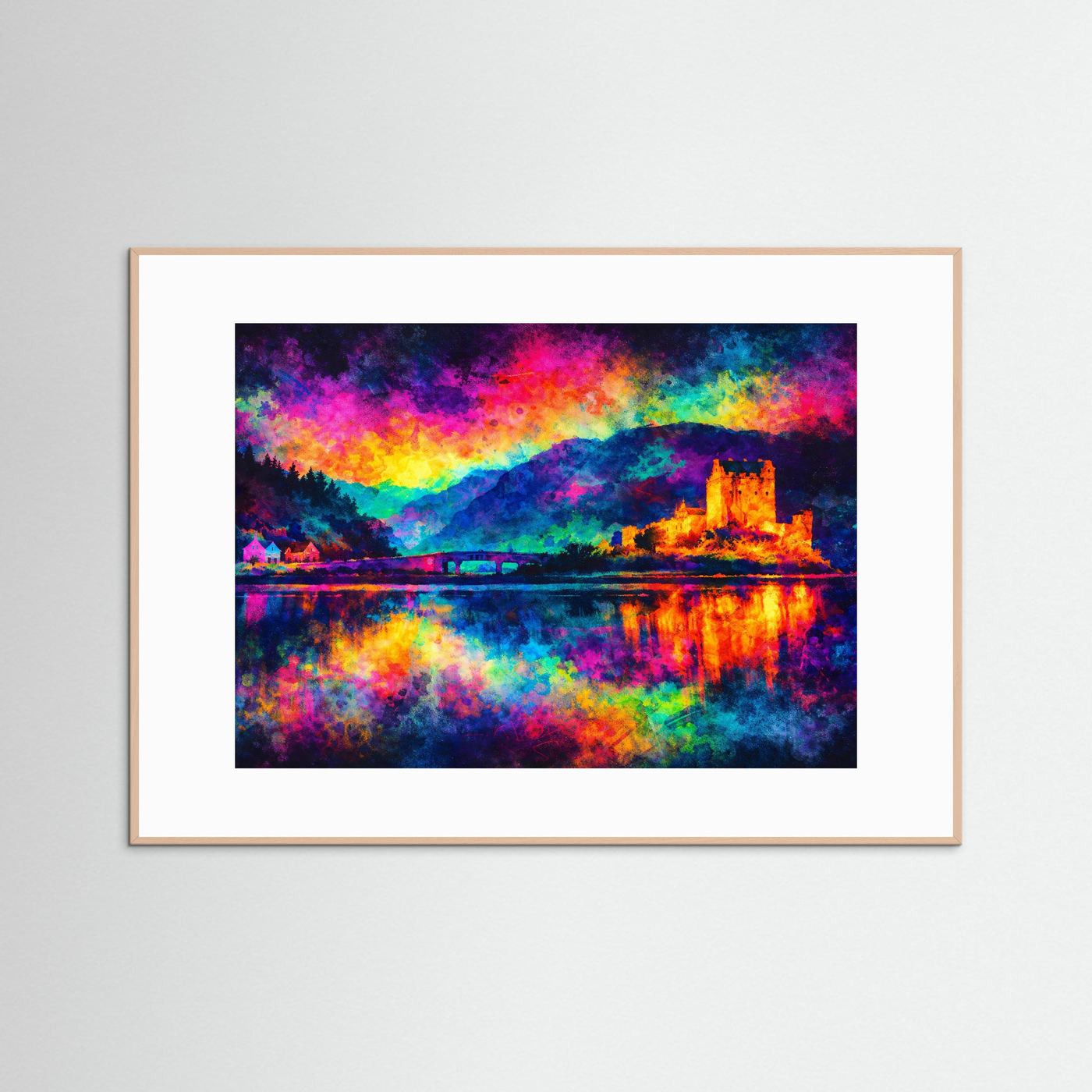 Eilean Donan Castle Expressionismus | Bunte Architektur & Schottland Kunst Poster Querformat